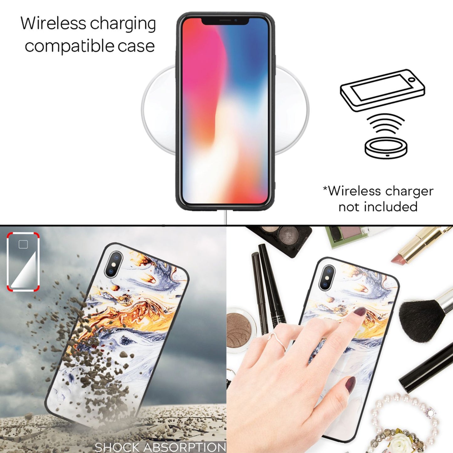NALIA IPhone X XS Hartglas Hülle - Marmor Design, 9H Glas Schutz, Silikon Bumper