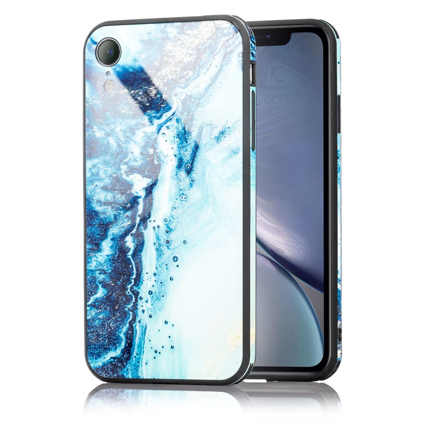 Nalia iPhone XR Hartglas Hülle - 9H Tempered Glass Ultra Klar, Silikon Bumper, Marmor Design