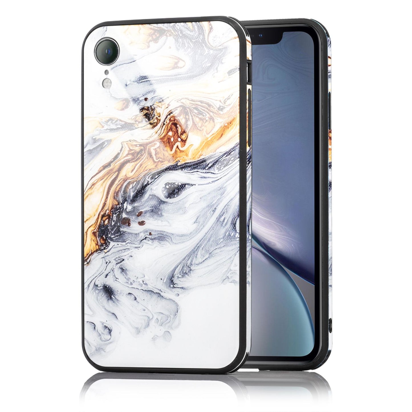 Nalia iPhone XR Hartglas Hülle - 9H Tempered Glass Ultra Klar, Silikon Bumper, Marmor Design
