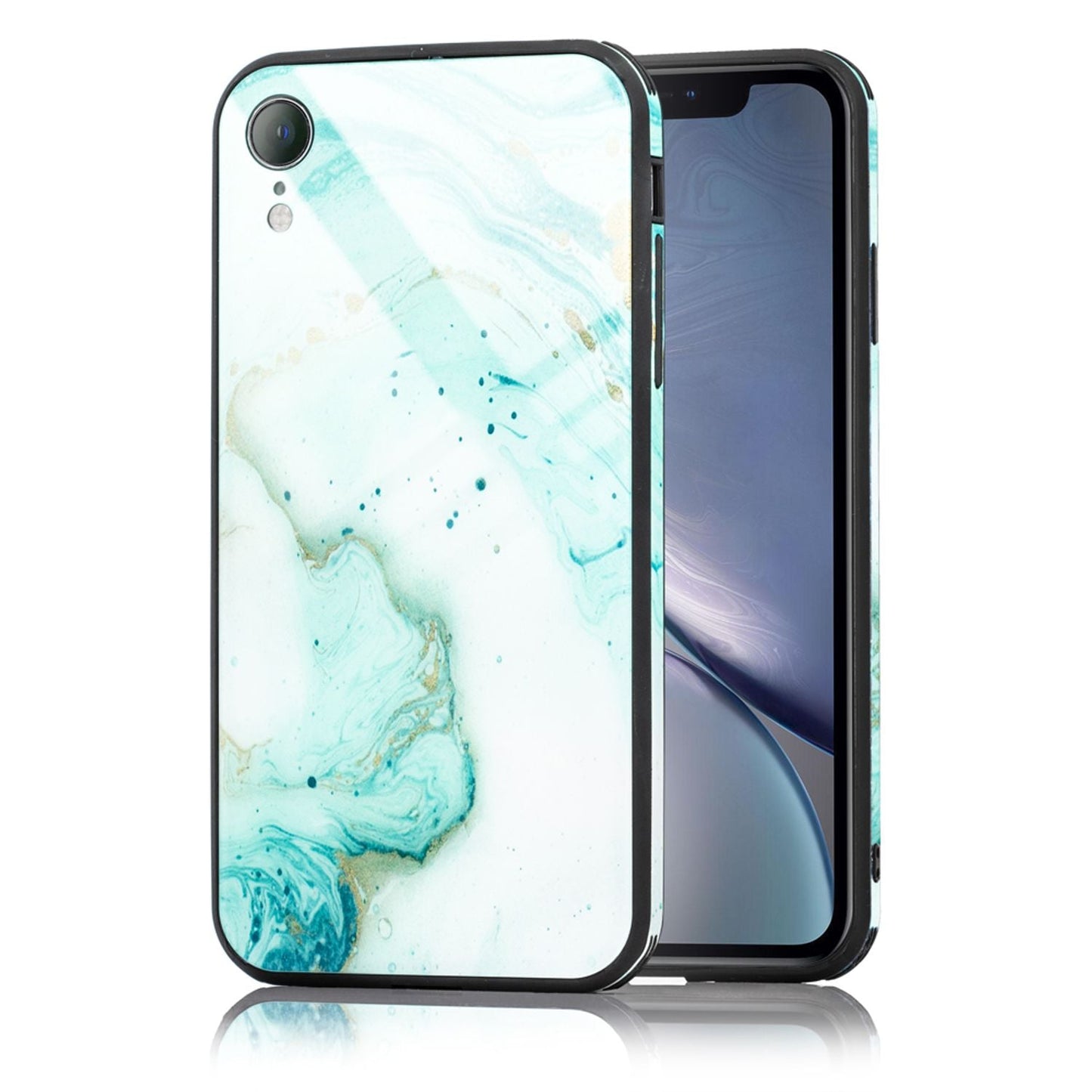 Nalia iPhone XR Hartglas Hülle - 9H Tempered Glass Ultra Klar, Silikon Bumper, Marmor Design