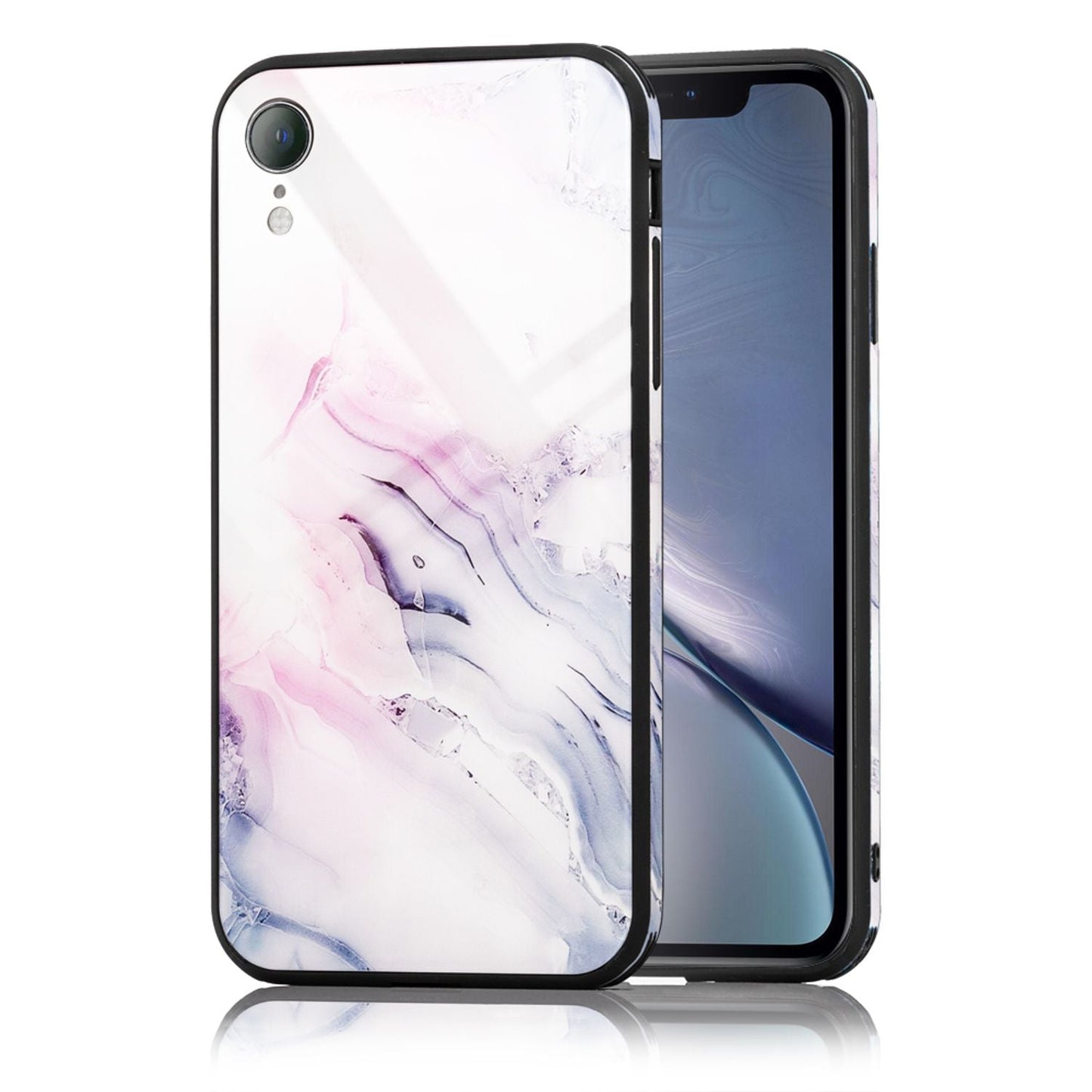 Nalia iPhone XR Hartglas Hülle - 9H Tempered Glass Ultra Klar, Silikon Bumper, Marmor Design