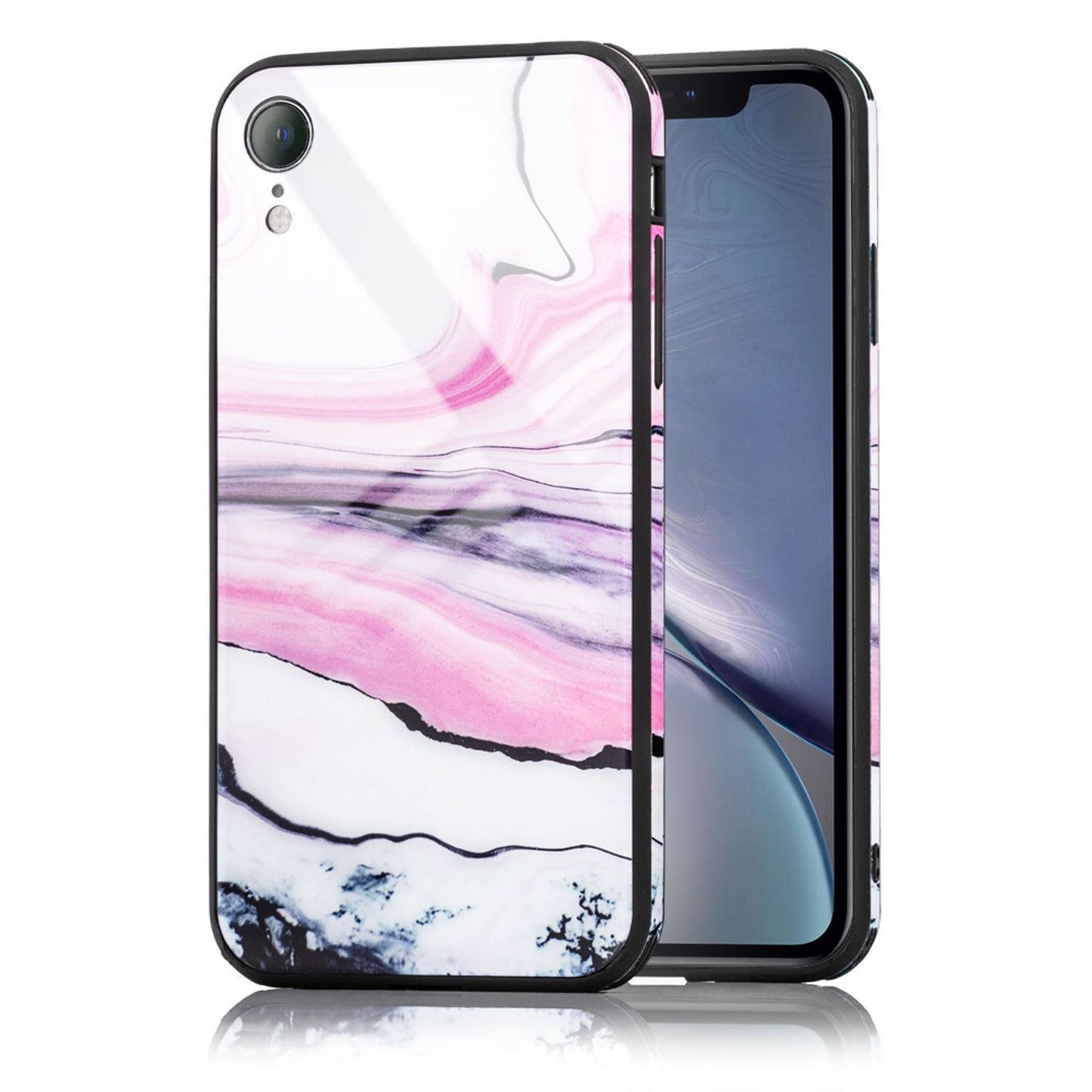 Nalia iPhone XR Hartglas Hülle - 9H Tempered Glass Ultra Klar, Silikon Bumper, Marmor Design