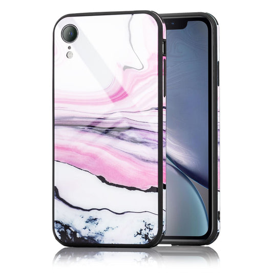 Nalia iPhone XR Hartglas Hülle - 9H Tempered Glass Ultra Klar, Silikon Bumper, Marmor Design