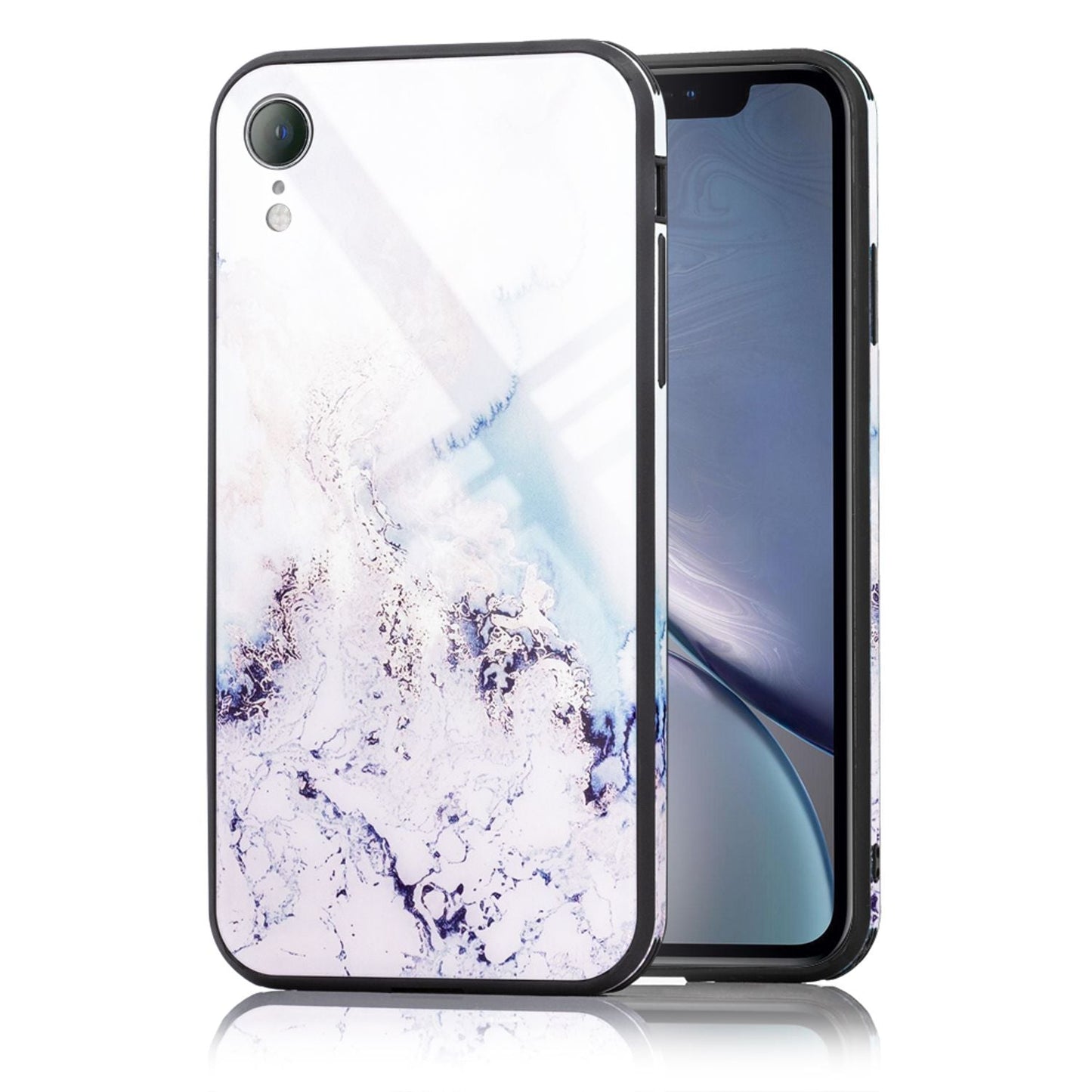 Nalia iPhone XR Hartglas Hülle - 9H Tempered Glass Ultra Klar, Silikon Bumper, Marmor Design