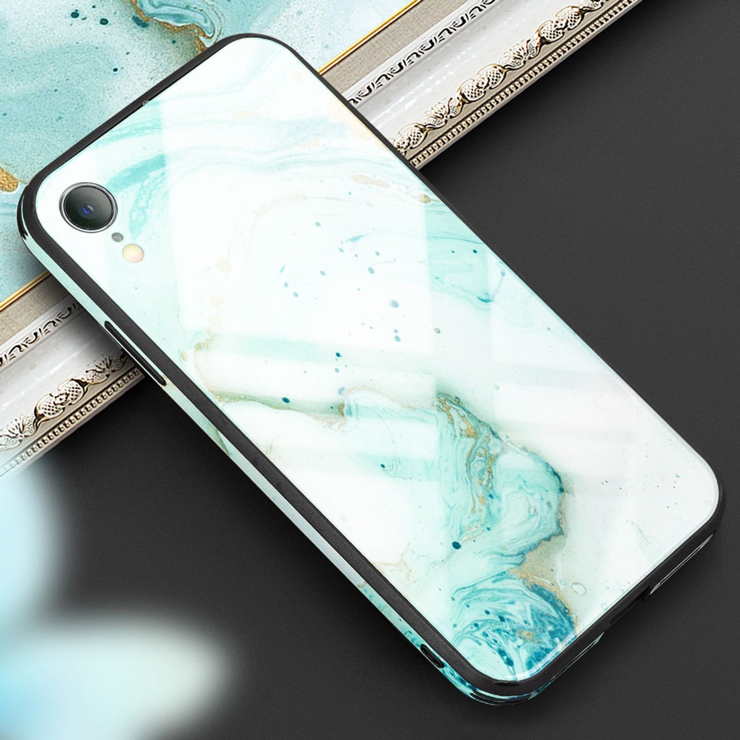 Nalia iPhone XR Hartglas Hülle - 9H Tempered Glass Ultra Klar, Silikon Bumper, Marmor Design