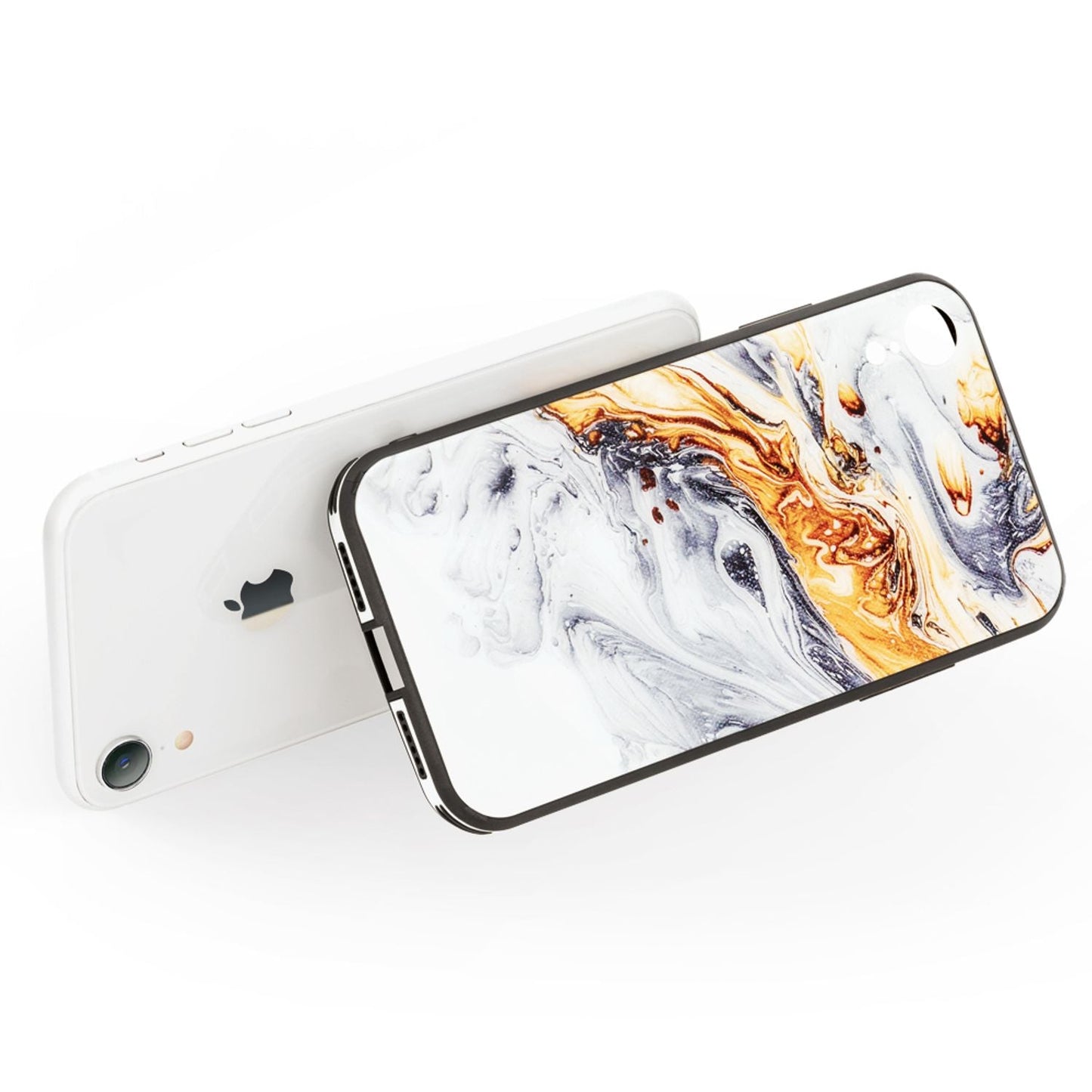 Nalia iPhone XR Hartglas Hülle - 9H Tempered Glass Ultra Klar, Silikon Bumper, Marmor Design