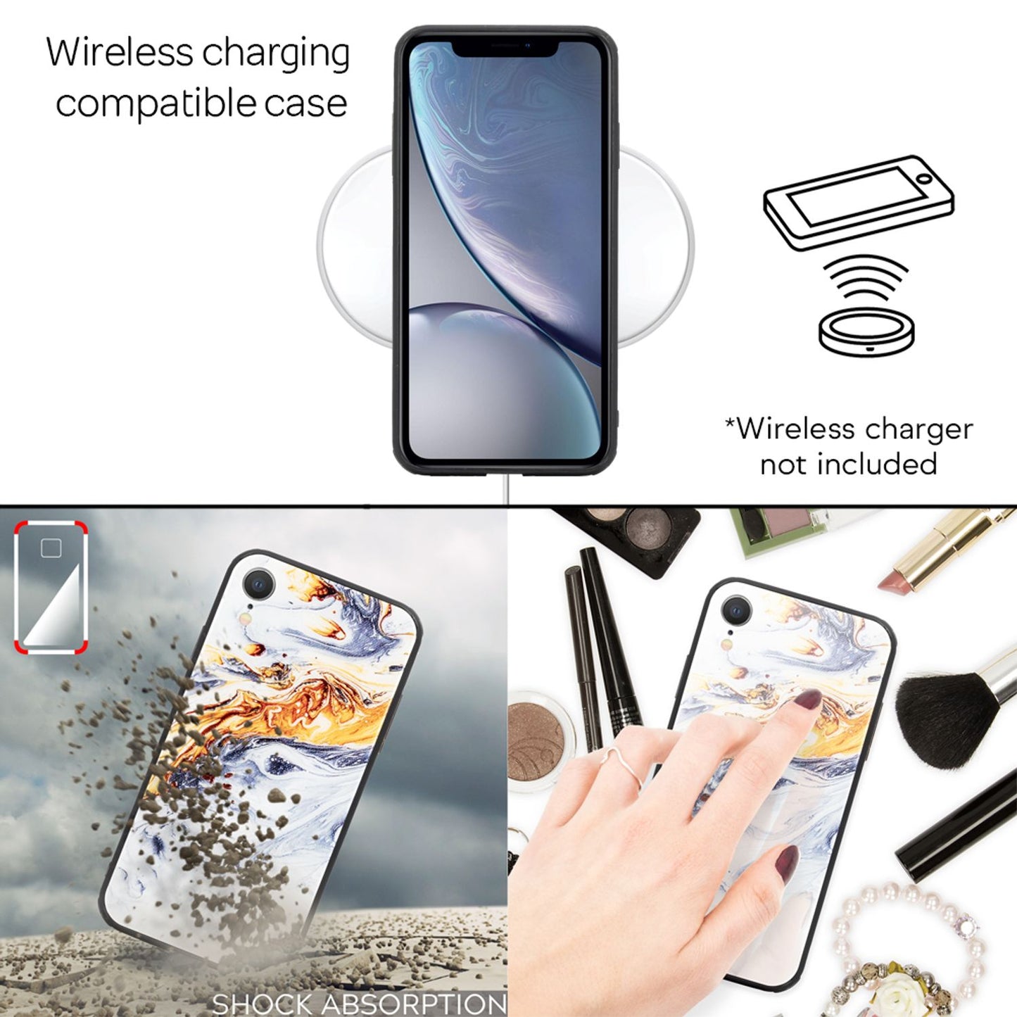 Nalia iPhone XR Hartglas Hülle - 9H Tempered Glass Ultra Klar, Silikon Bumper, Marmor Design