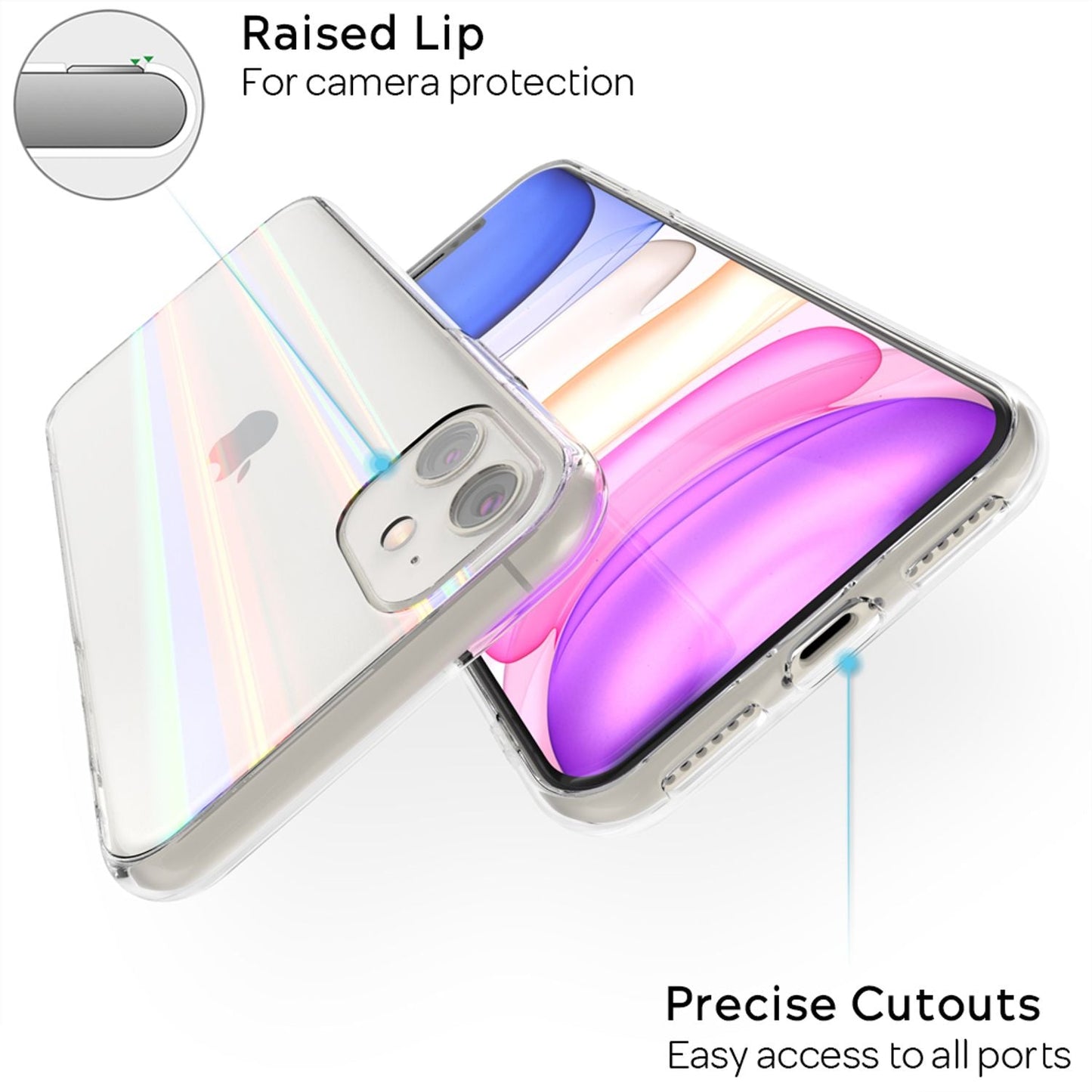 NALIA IPhone 11 Hartglas Regenbogen Hülle - Größe 6.1 Zoll, Dicke 0.33 mm, Transparent