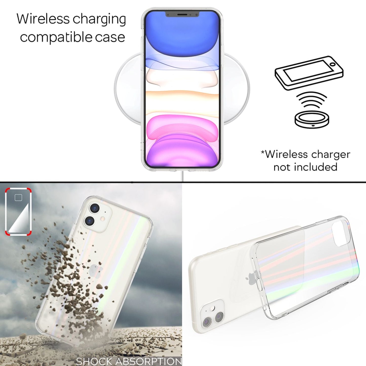 NALIA IPhone 11 Hartglas Regenbogen Hülle - Größe 6.1 Zoll, Dicke 0.33 mm, Transparent