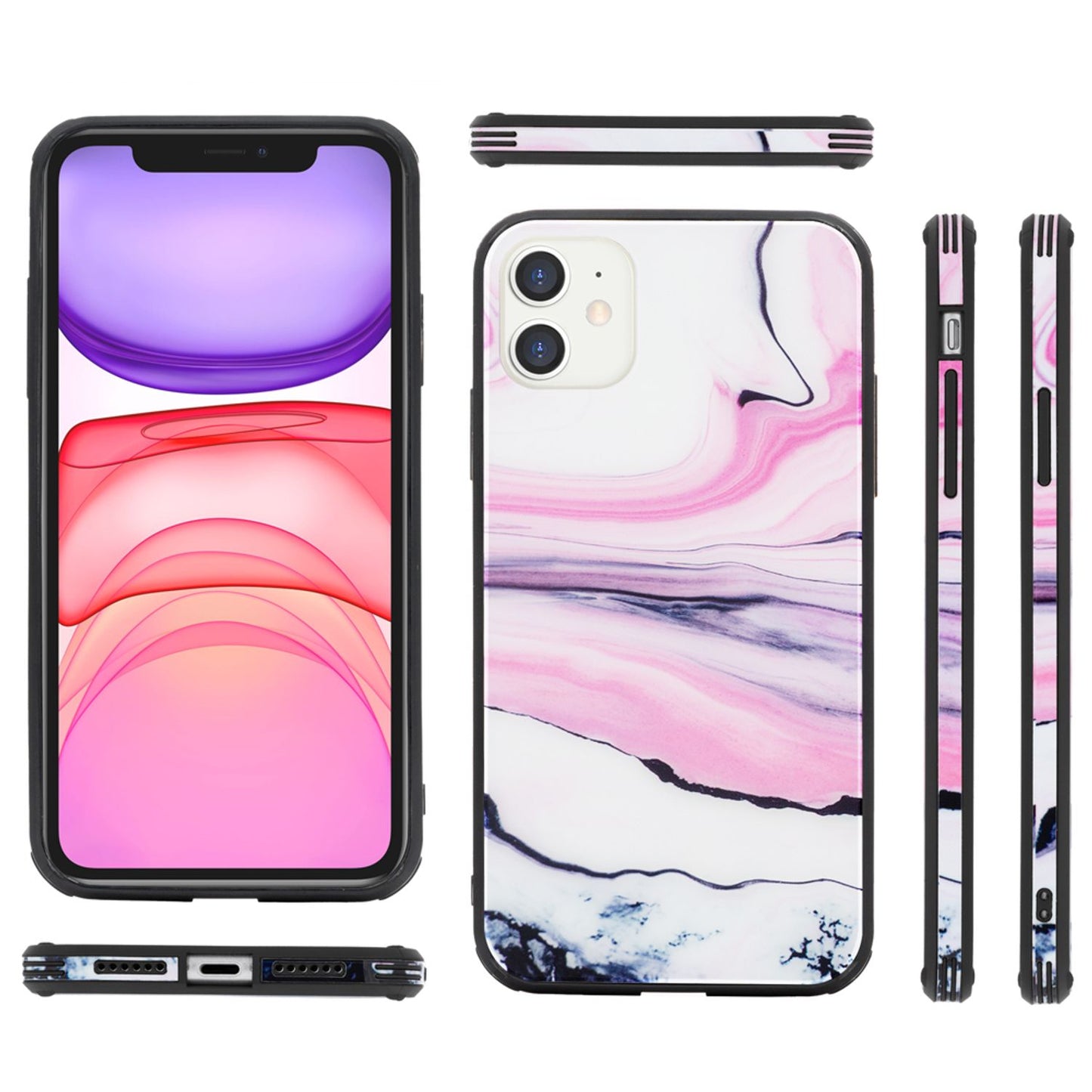 NALIA Hartglas Hülle Marmor Design - 9H Glas iPhone 11 Passform