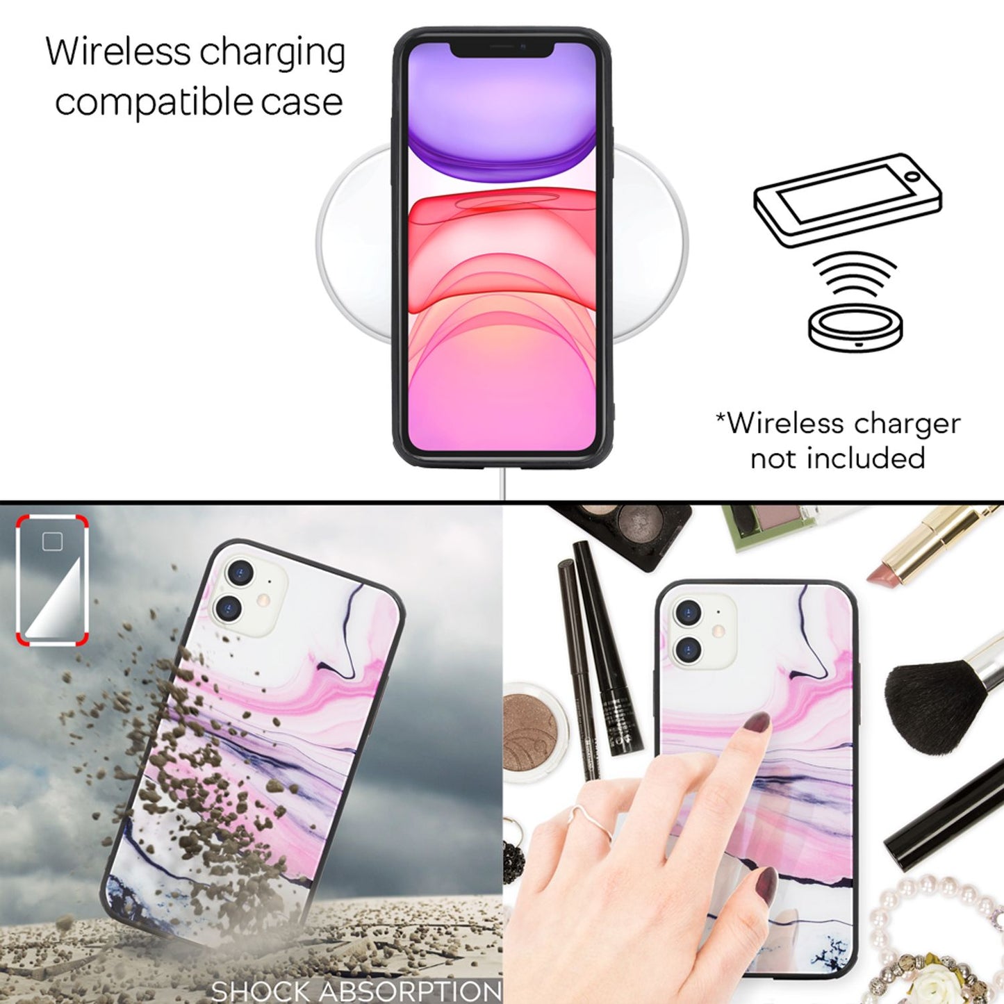 NALIA Hartglas Hülle Marmor Design - 9H Glas iPhone 11 Passform