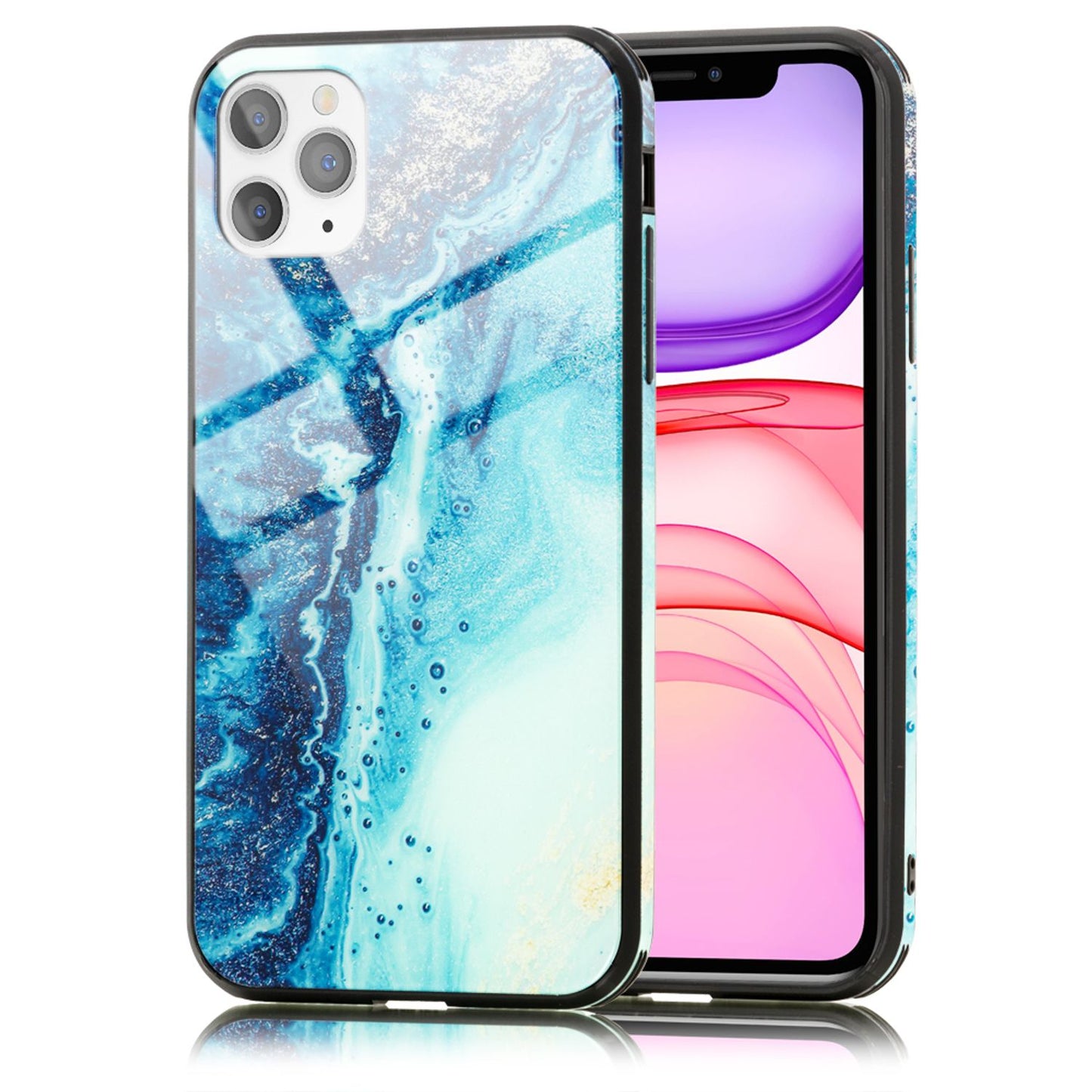 NALIA Hartglas Handy Hülle für iPhone 11 Pro, Marmor Design Tasche Case Cover