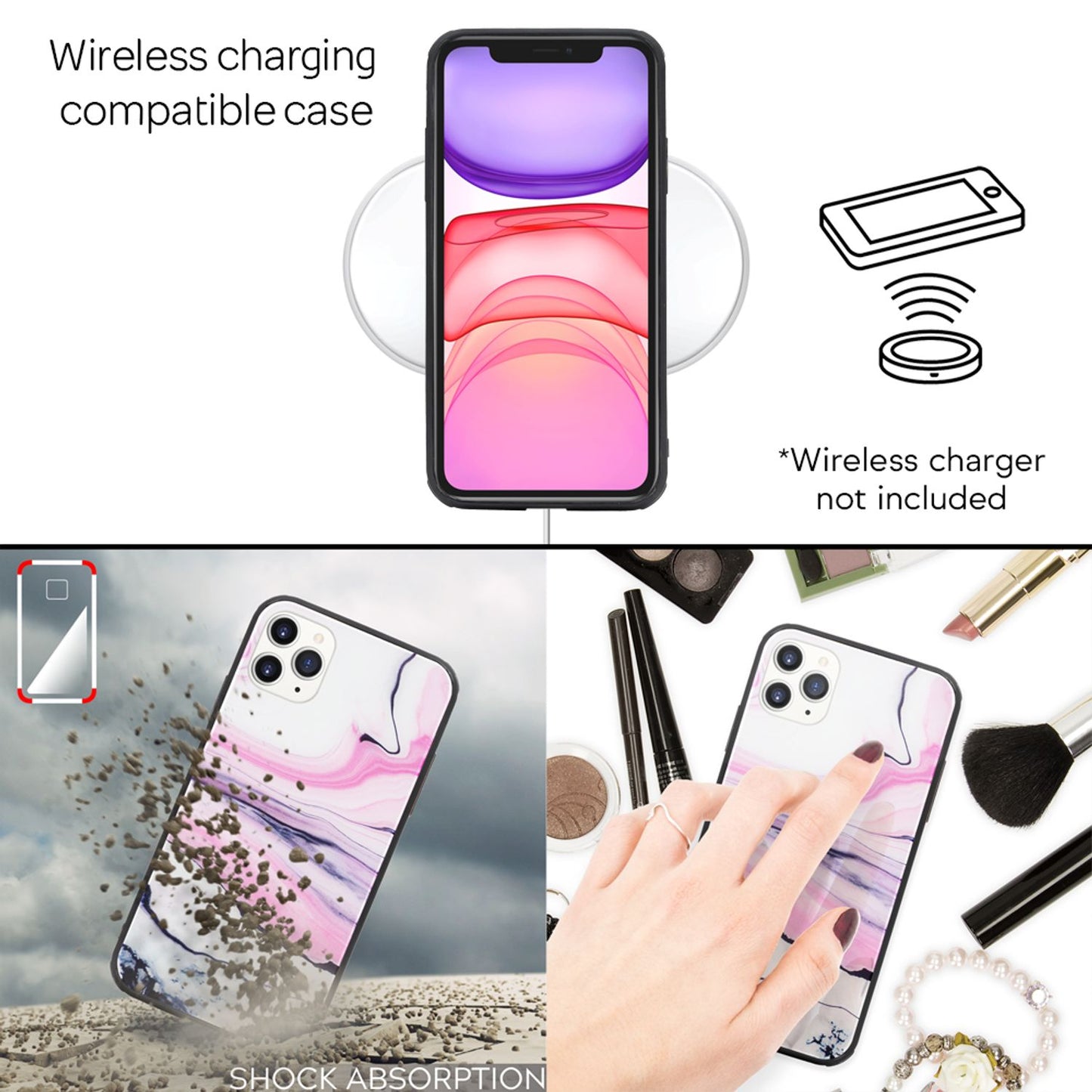 NALIA Hartglas Handy Hülle für iPhone 11 Pro, Marmor Design Tasche Case Cover