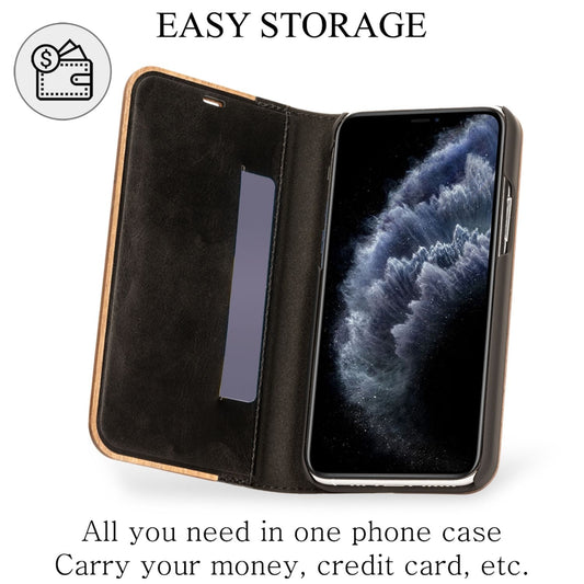 Husă NALIA din lemn masiv pentru iPhone 11 - Capacitate card: 2 carduri, dimensiuni aprox. 14 x 7 cm, greutate aprox. 28 g