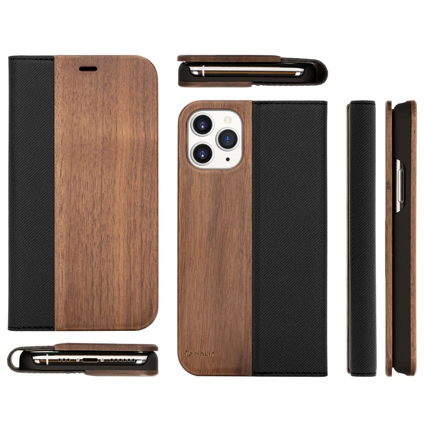NALIA IPhone 11 Pro Max Echt Holz Flip Case - Walnussholz FSC, Größe 6,5 Zoll, Passgenaue Hülle