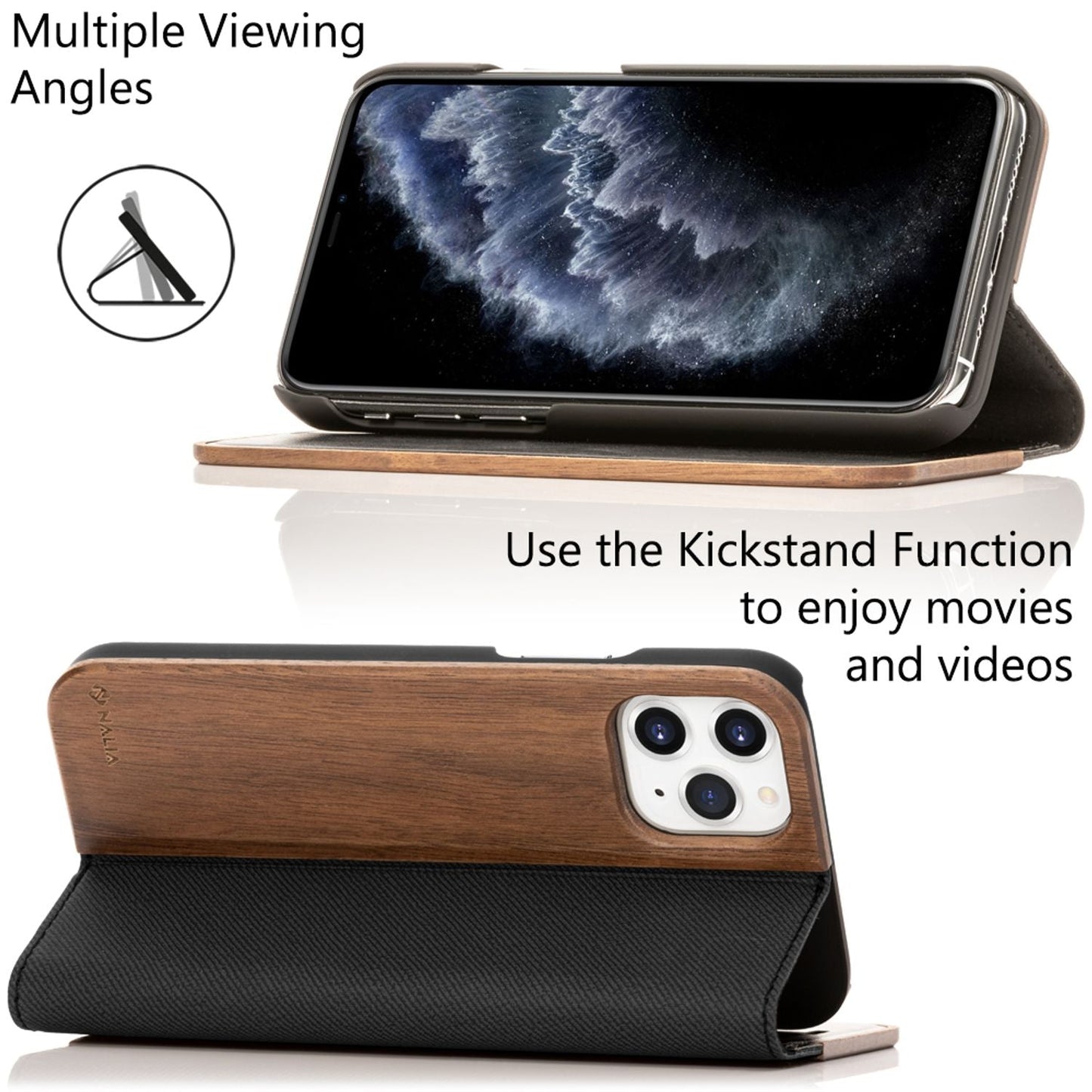 NALIA IPhone 11 Pro Max Echt Holz Flip Case - Walnussholz FSC, Größe 6,5 Zoll, Passgenaue Hülle