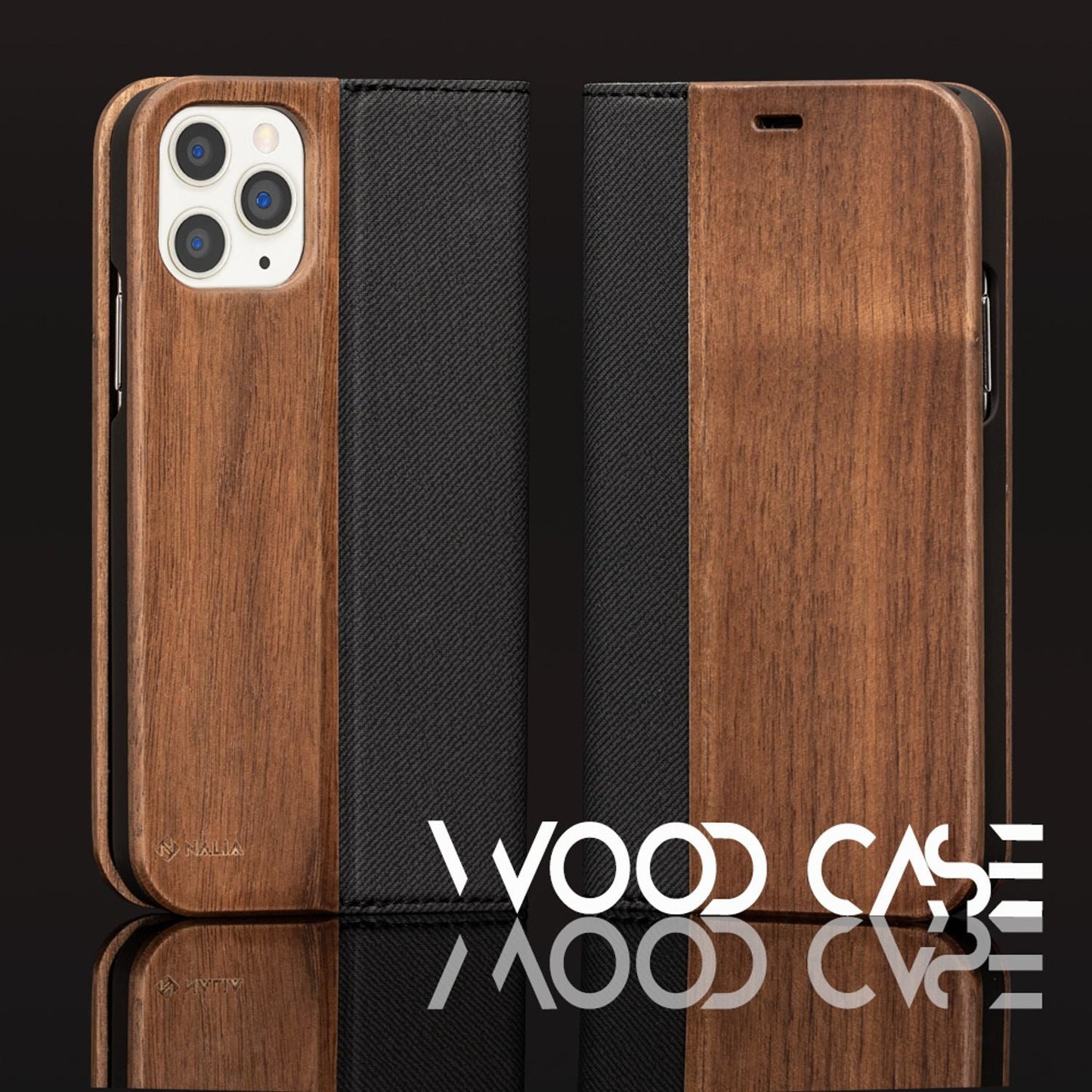 NALIA IPhone 11 Pro Max Echt Holz Flip Case - Walnussholz FSC, Größe 6,5 Zoll, Passgenaue Hülle