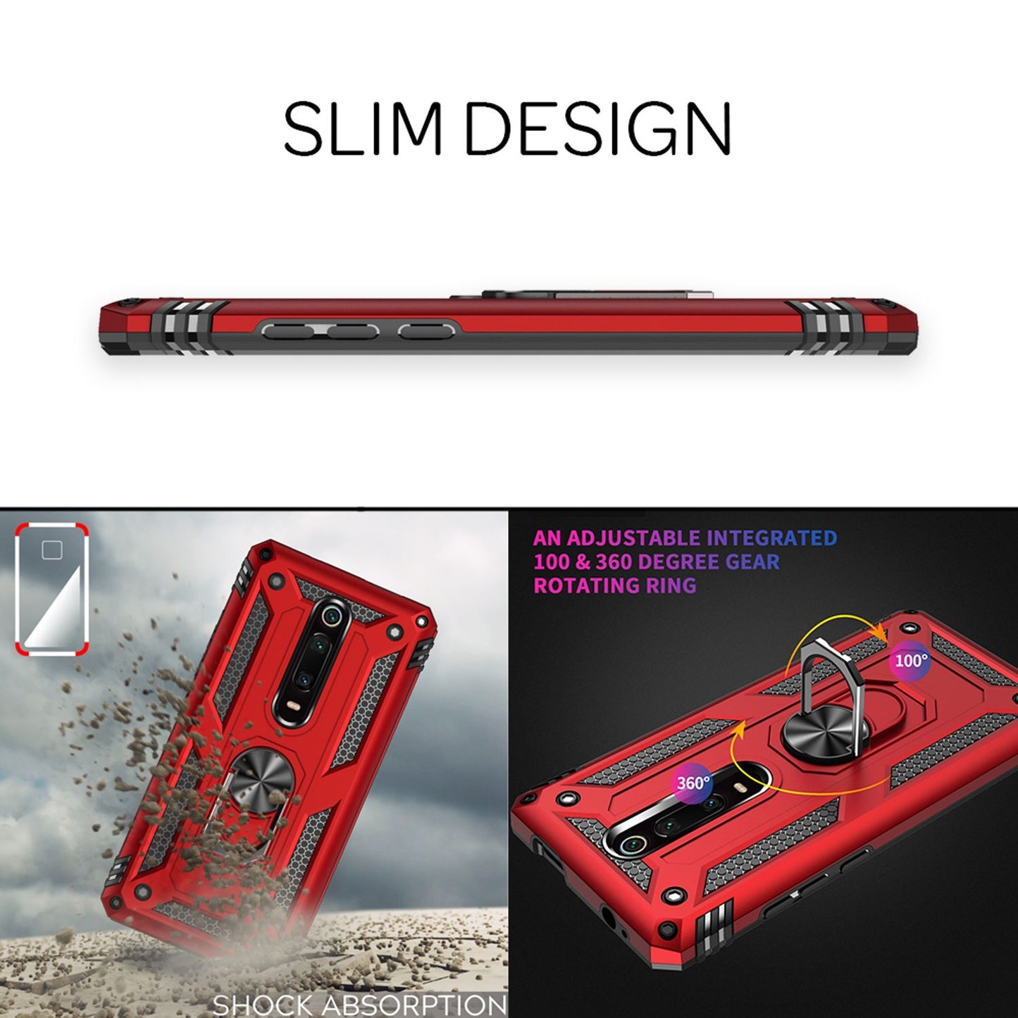 NALIA Ring Case für Xiaomi Mi 9T / 9T Pro Hülle, Stoßfeste Handyhülle mit Halter