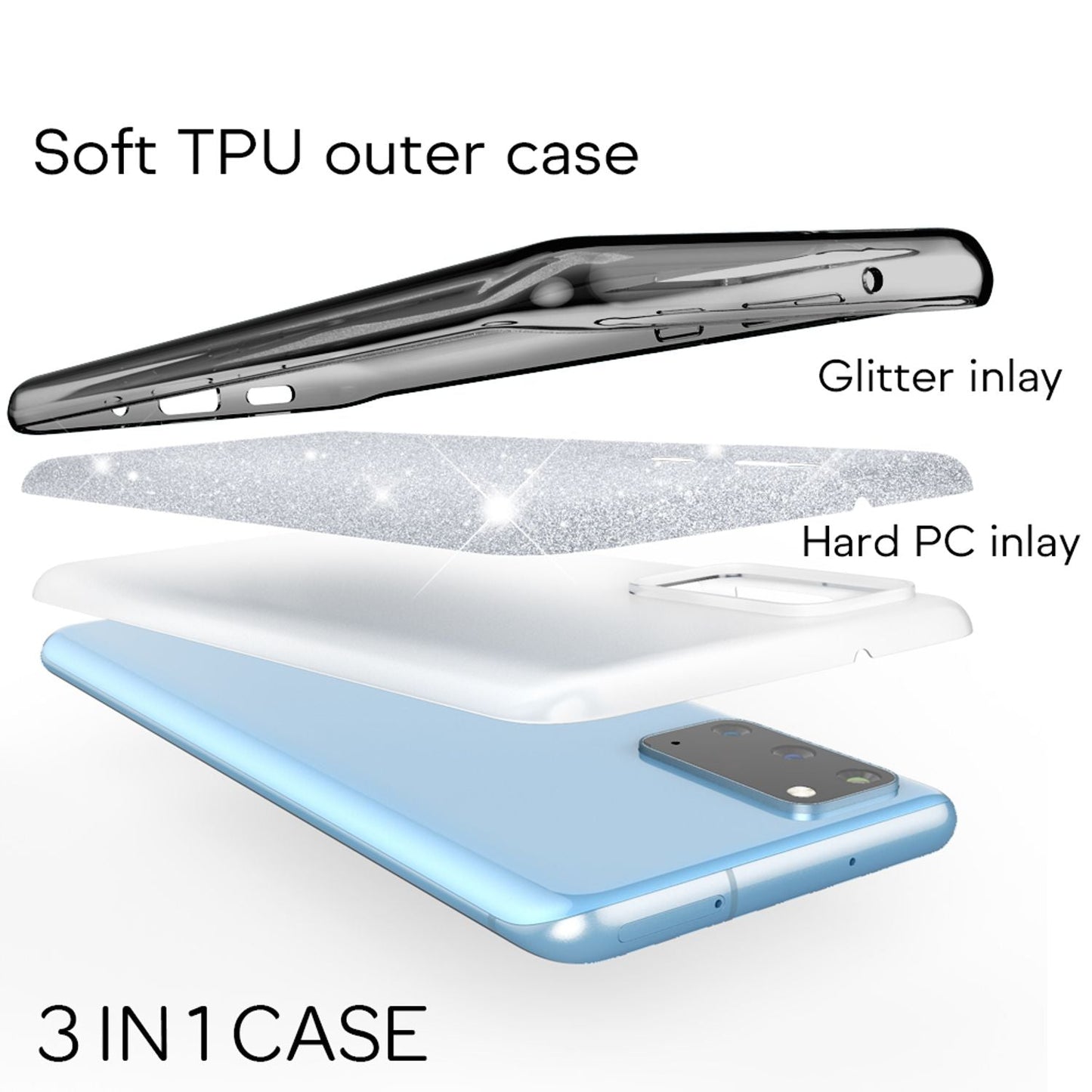 NALIA Glitter Case für Samsung Galaxy S20, Diamant Schutz Hülle Handy Tasche