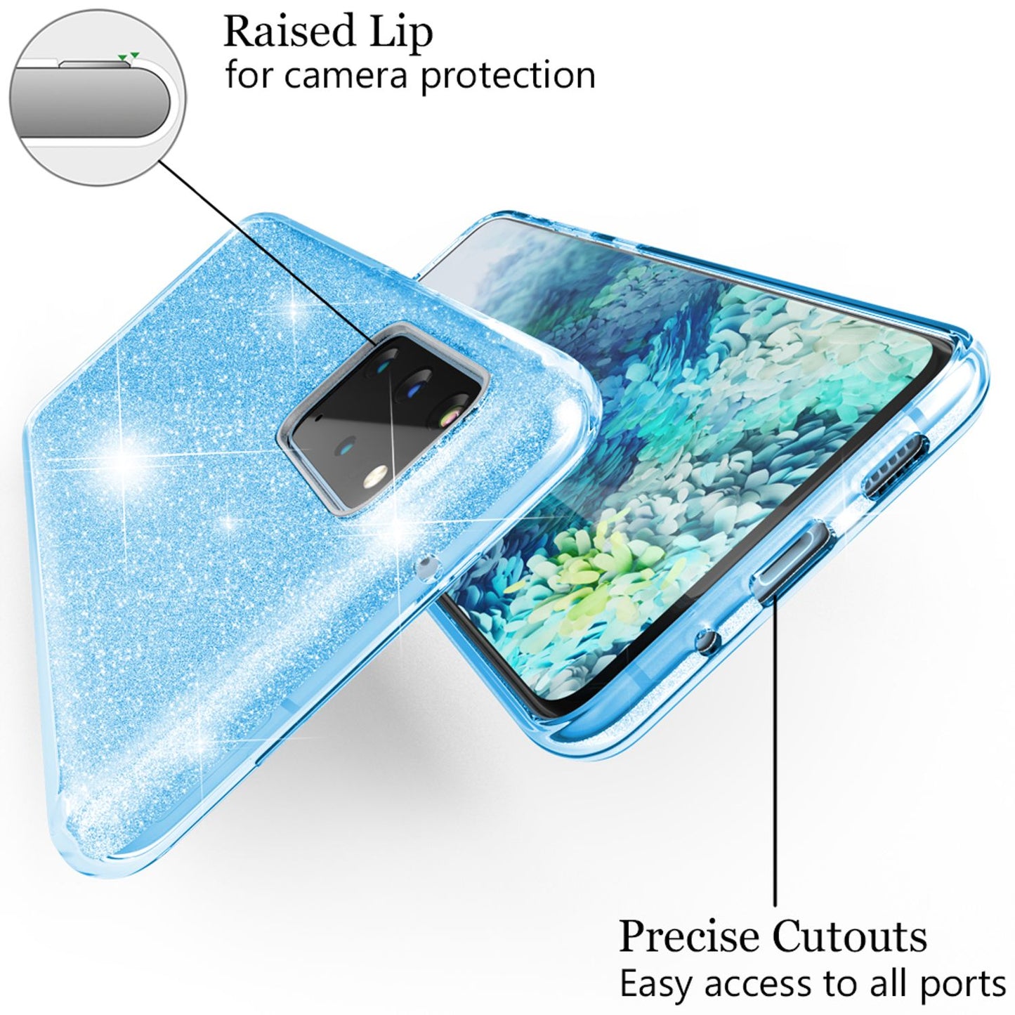 NALIA Galaxy S20 Plus Glitzer Hülle Diamant Effekt - Passform Für Galaxy S20 Plus, TPU Material, Leichtes Gewicht