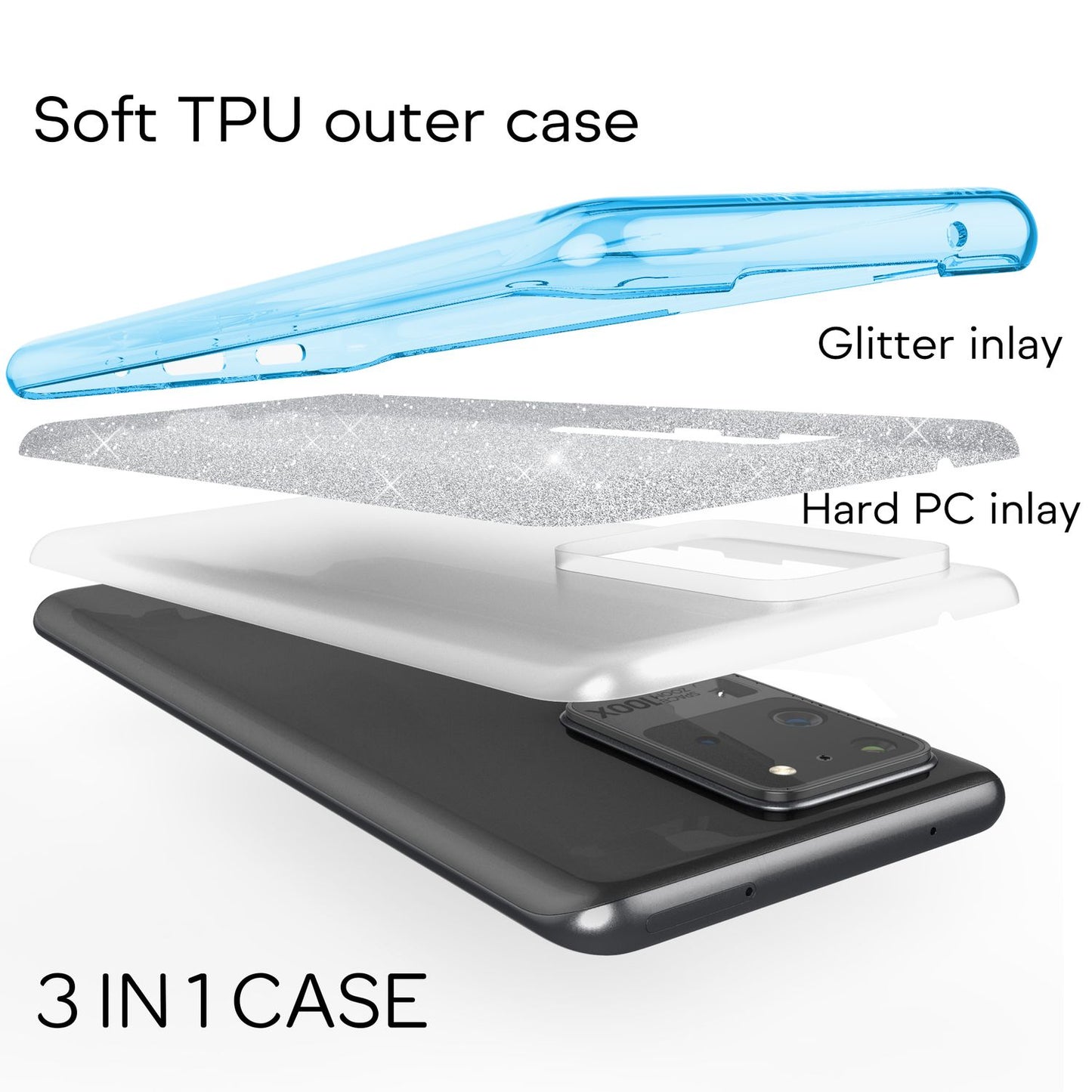 NALIA Glitter Case für Samsung Galaxy S20 Ultra, Diamant Schutz Hülle Bumper