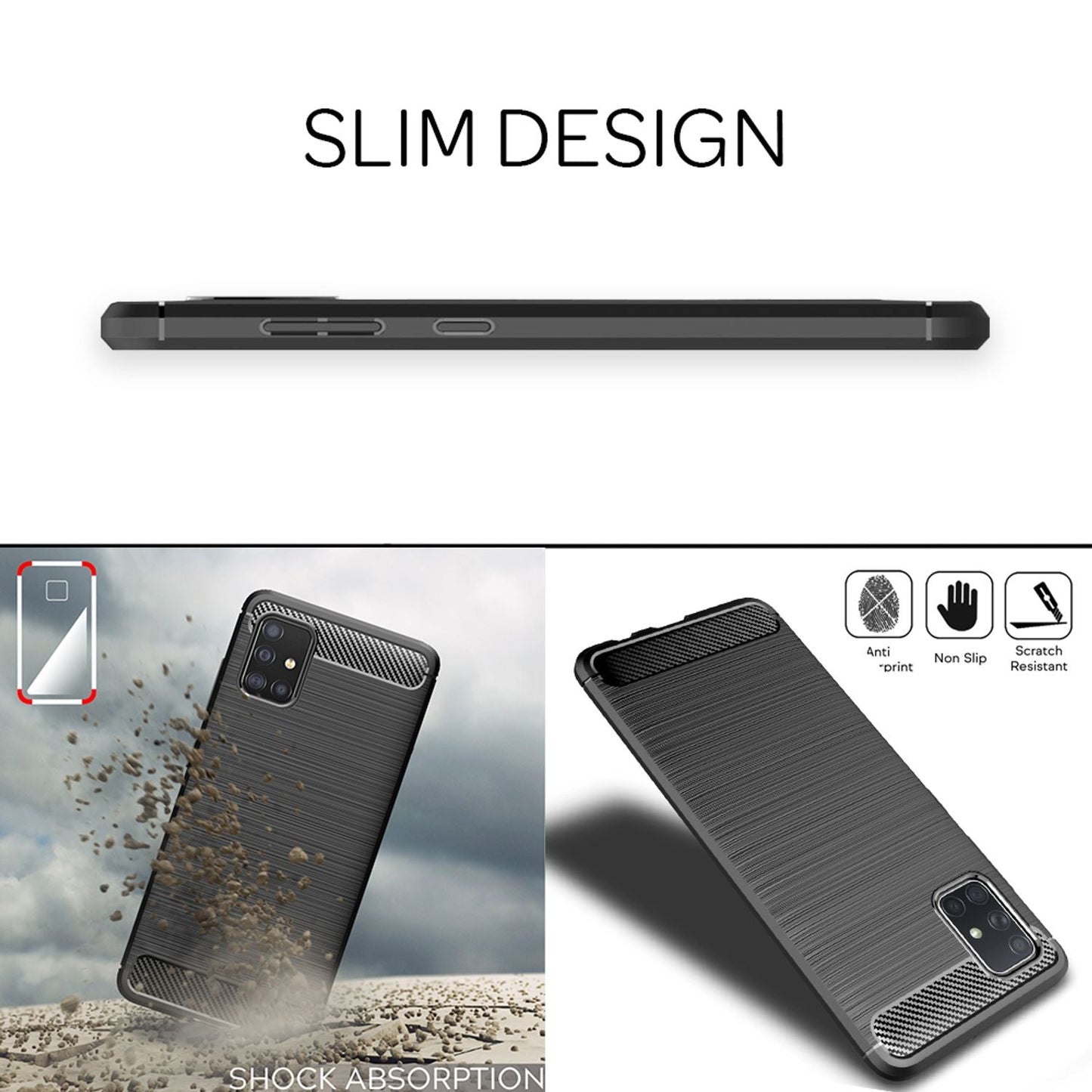 NALIA Carbon Look Case für Samsung Galaxy A71, Handy Hülle Schutz Tasche Cover