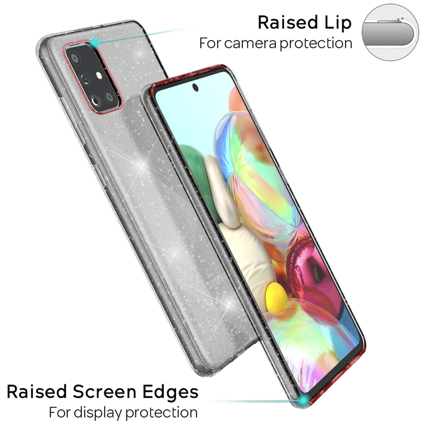 NALIA Glitzer Handyhülle für Samsung Galaxy A71 Hülle, Bling Silikon Handyhülle Strass