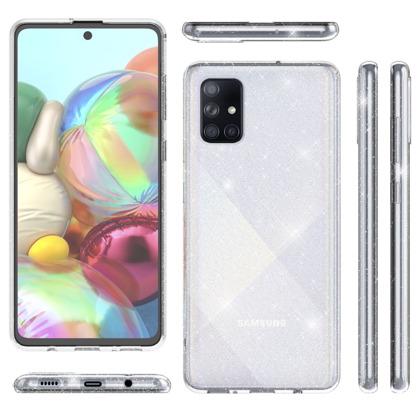 NALIA Glitzer Handyhülle für Samsung Galaxy A71 Hülle, Bling Silikon Handyhülle Strass