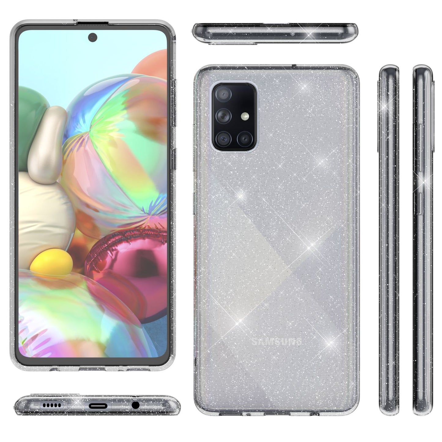 NALIA Glitzer Handyhülle für Samsung Galaxy A71 Hülle, Bling Silikon Handyhülle Strass