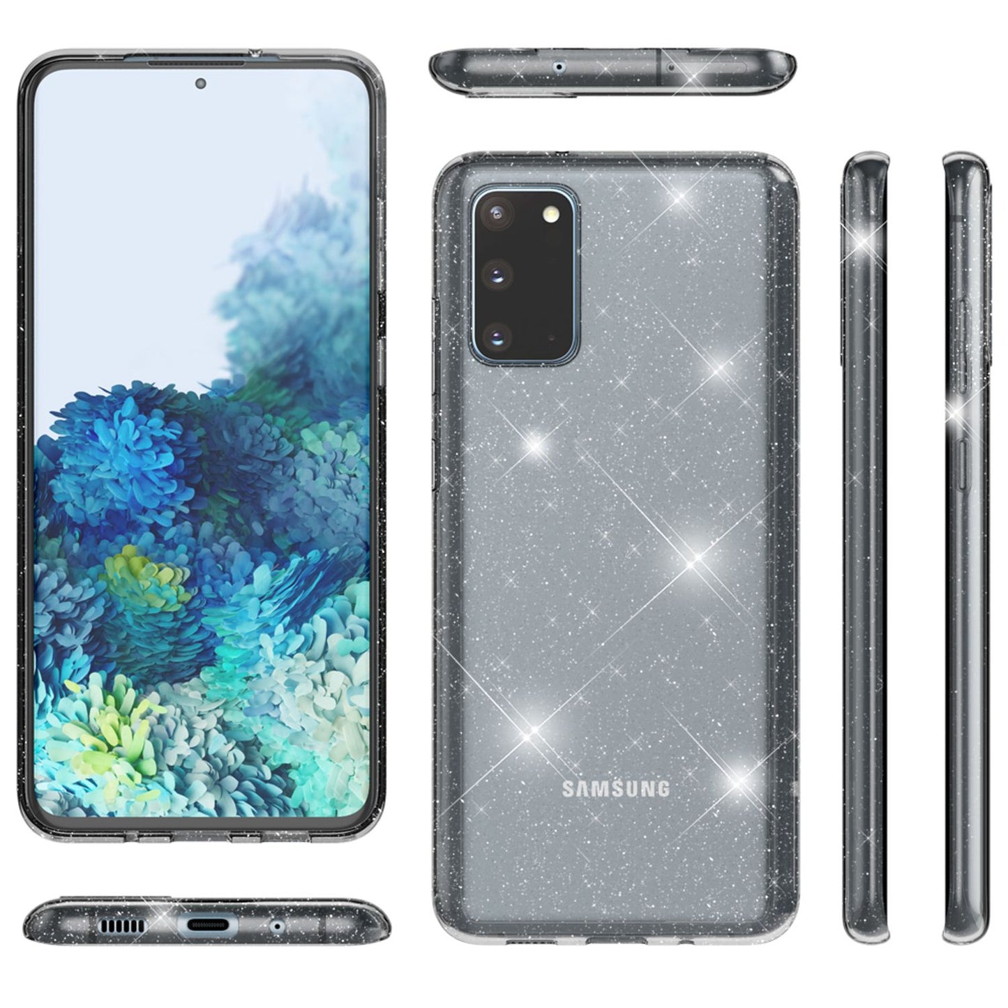 NALIA Glitzer Handyhülle für Samsung Galaxy S20, Silikon Handy Schutz Hülle Tasche