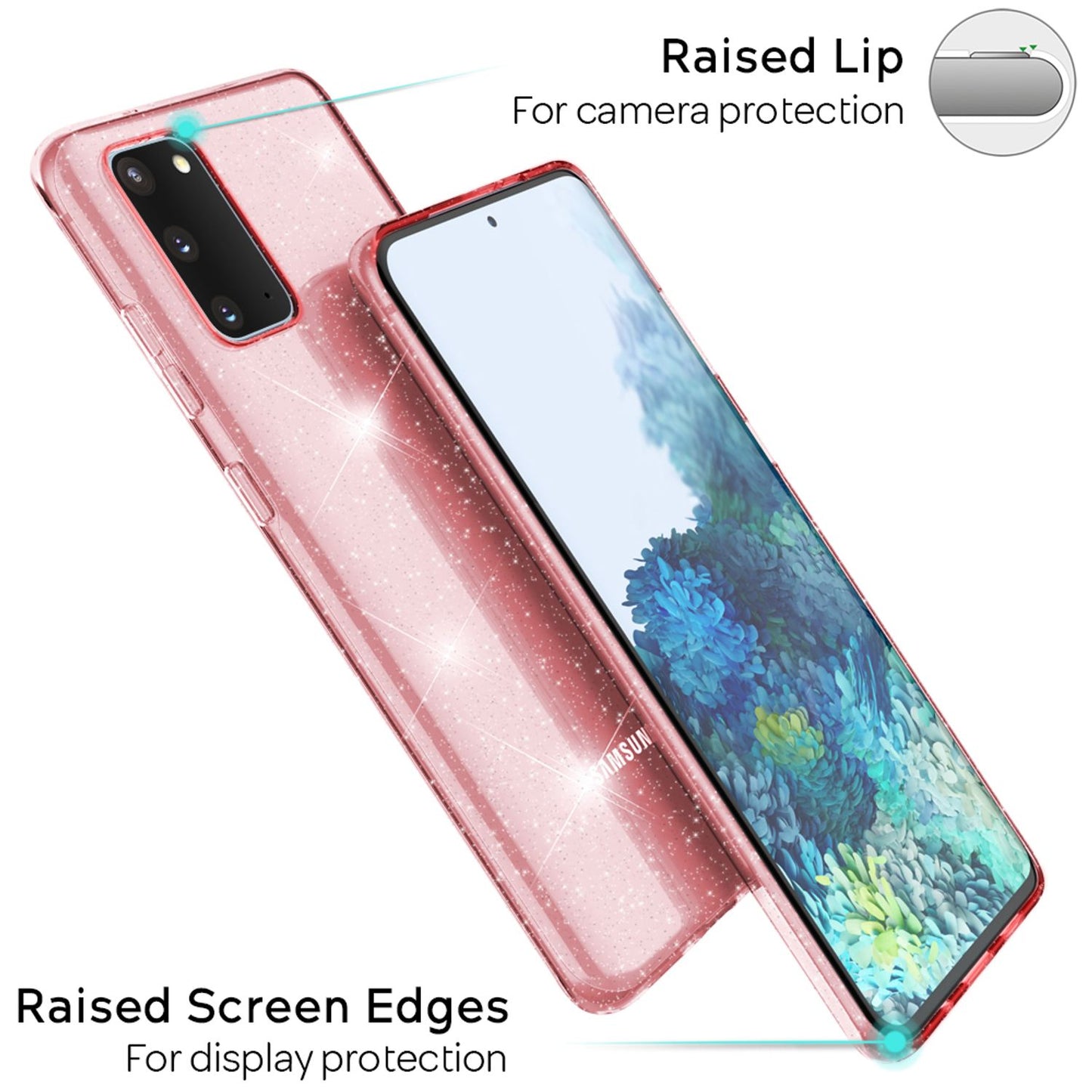 NALIA Glitzer Handyhülle für Samsung Galaxy S20, Silikon Handy Schutz Hülle Tasche