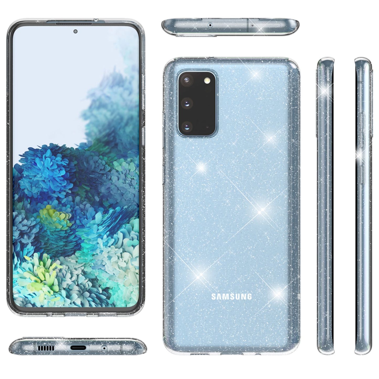 NALIA Glitzer Handyhülle für Samsung Galaxy S20, Silikon Handy Schutz Hülle Tasche