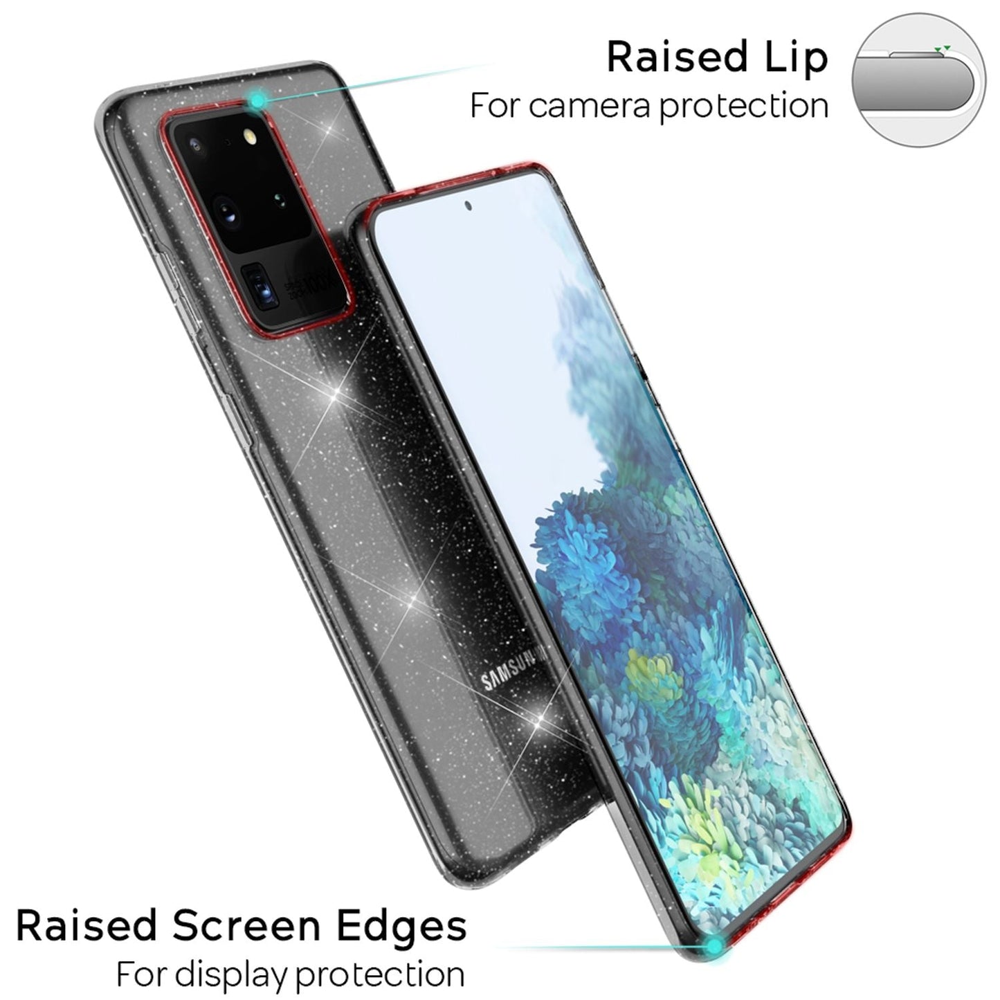 NALIA Glitzer Handyhülle für Samsung Galaxy S20 Ultra, Silikon Handy Hülle Schutz Etui