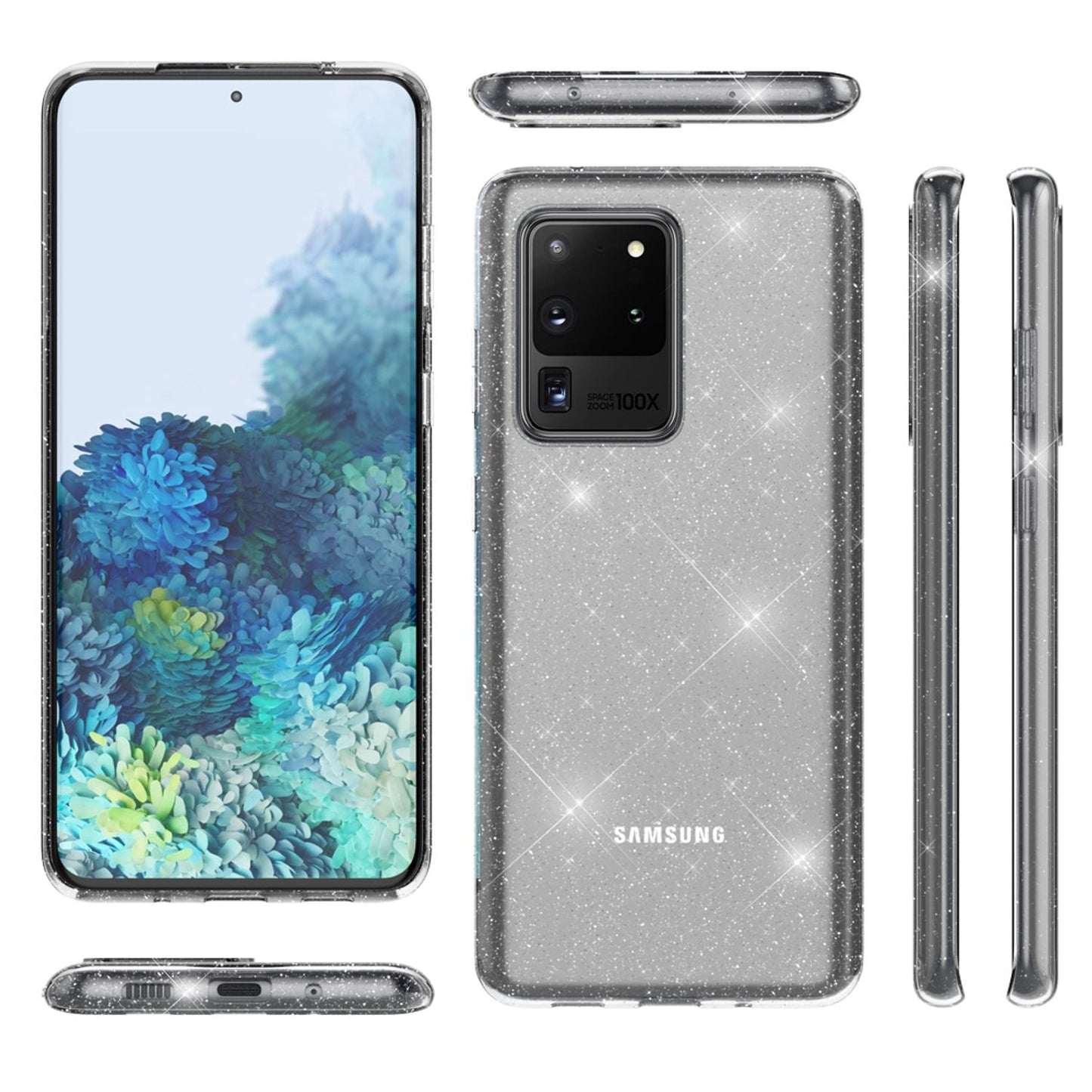 NALIA Glitzer Handyhülle für Samsung Galaxy S20 Ultra, Silikon Handy Hülle Schutz Etui