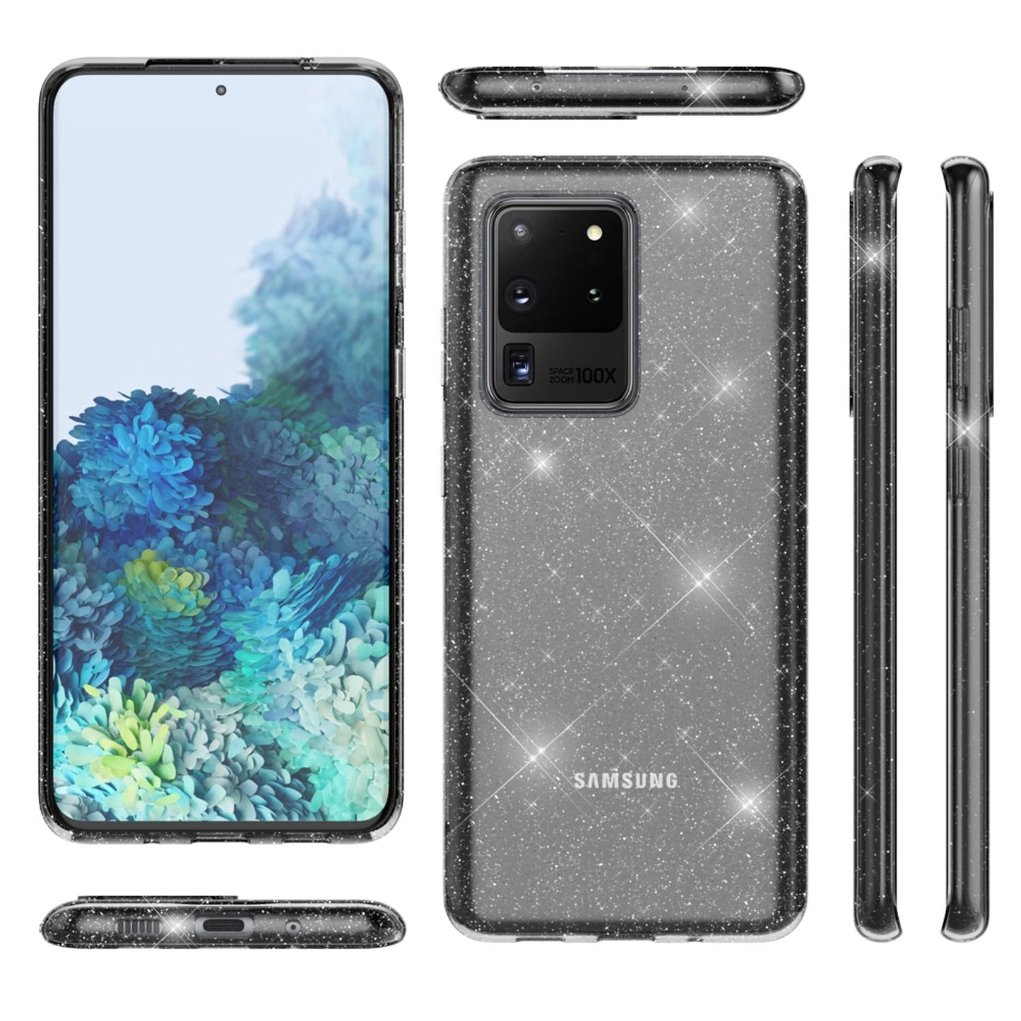 NALIA Glitzer Handyhülle für Samsung Galaxy S20 Ultra, Silikon Handy Hülle Schutz Etui