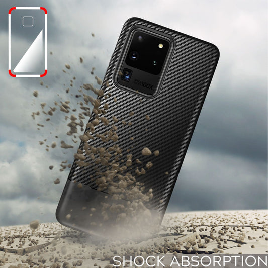 NALIA Carbon Case für Samsung Galaxy S20 Ultra, Silikon Handy Hülle Schutz Cover