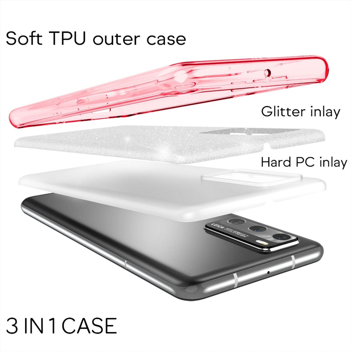 NALIA Glitzer Handyhülle für Huawei P40, Glitzer Handy Hülle Bling Cover Schutz Tasche