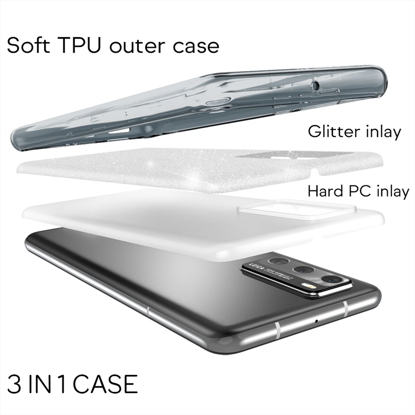 NALIA Glitzer Handyhülle für Huawei P40, Glitzer Handy Hülle Bling Cover Schutz Tasche