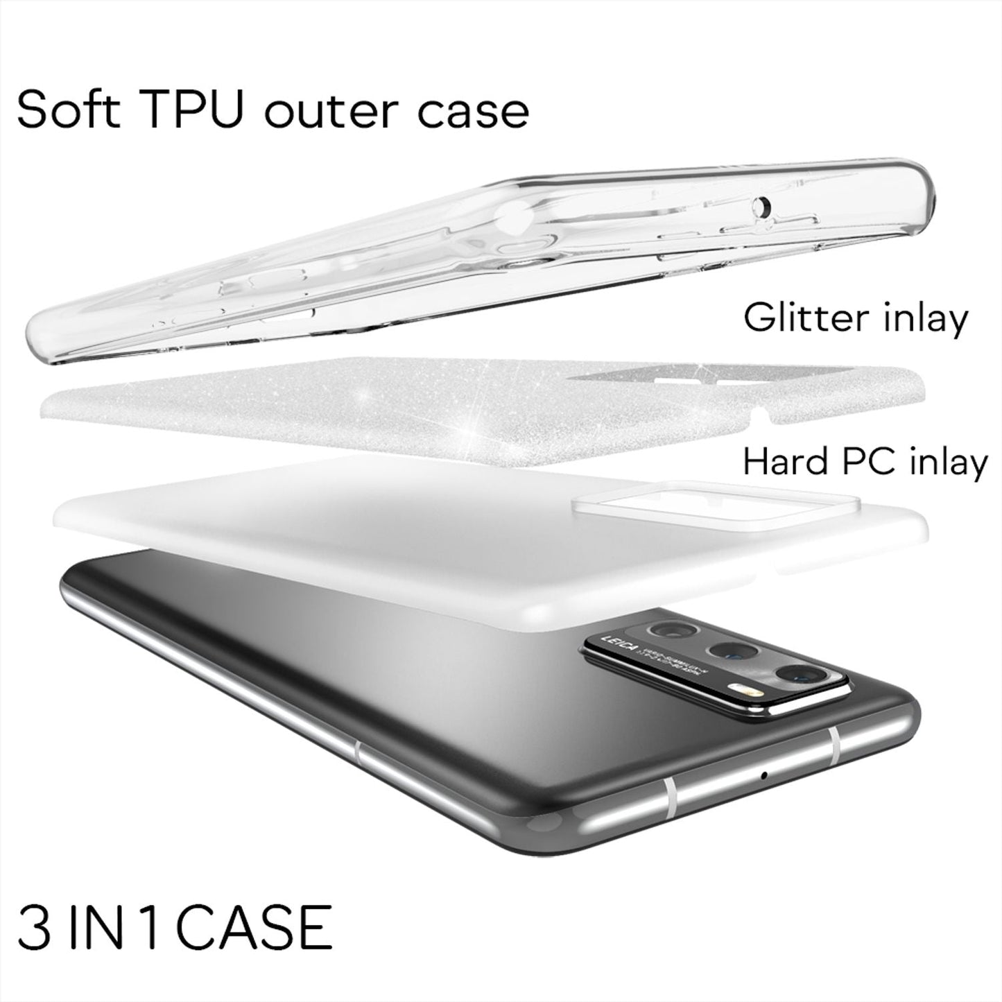 NALIA Glitzer Handyhülle für Huawei P40, Glitzer Handy Hülle Bling Cover Schutz Tasche