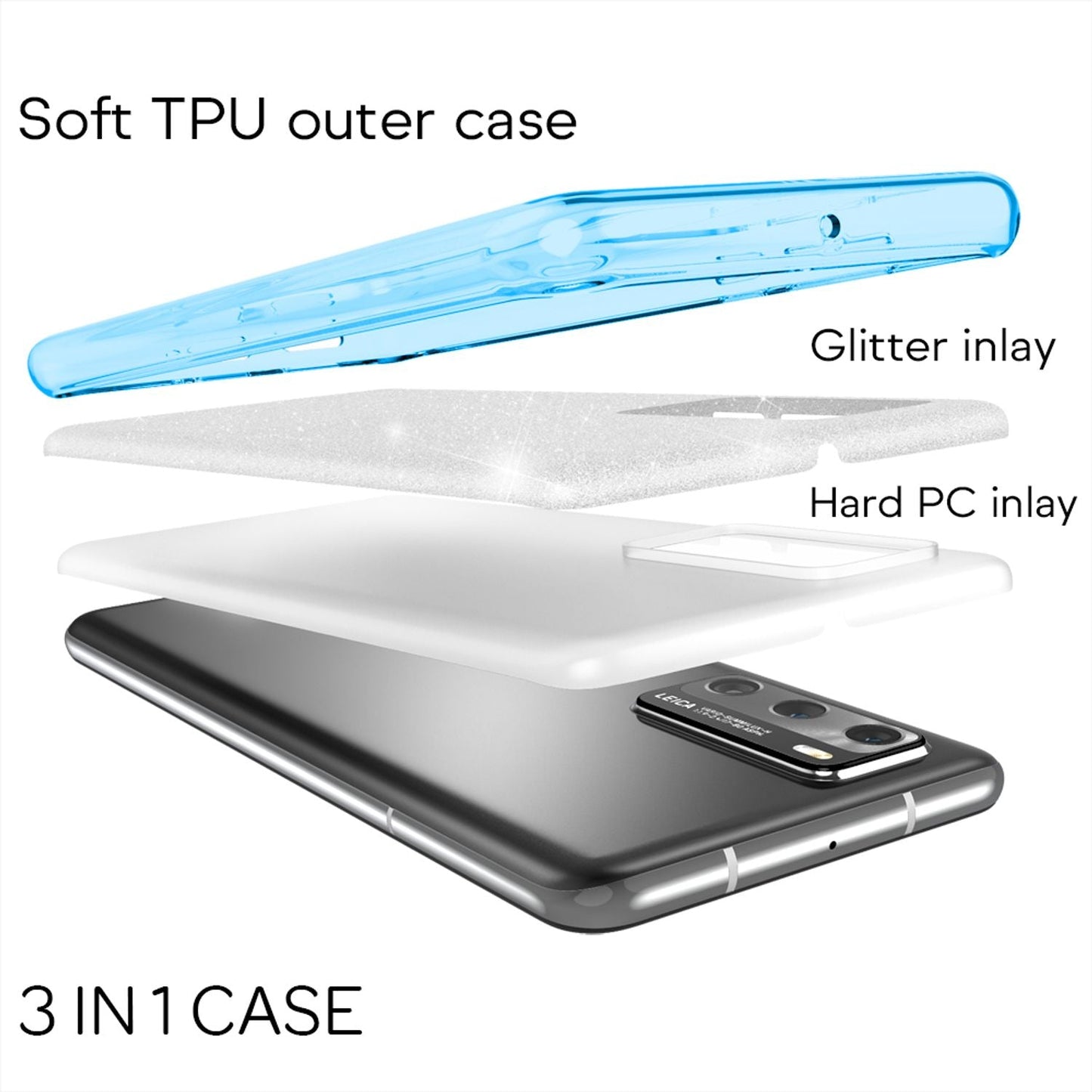 NALIA Glitzer Handyhülle für Huawei P40, Glitzer Handy Hülle Bling Cover Schutz Tasche