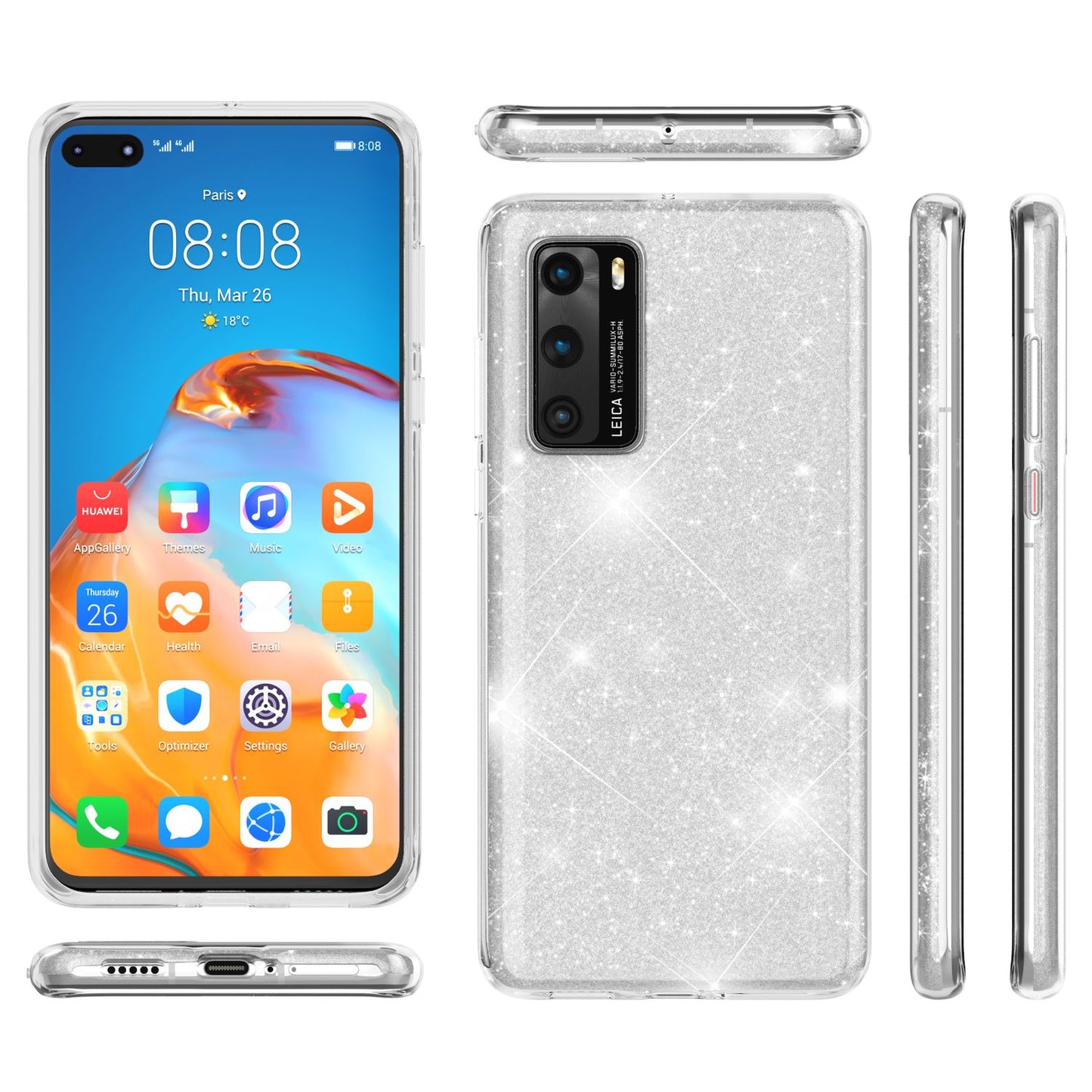NALIA Glitzer Handyhülle für Huawei P40, Glitzer Handy Hülle Bling Cover Schutz Tasche