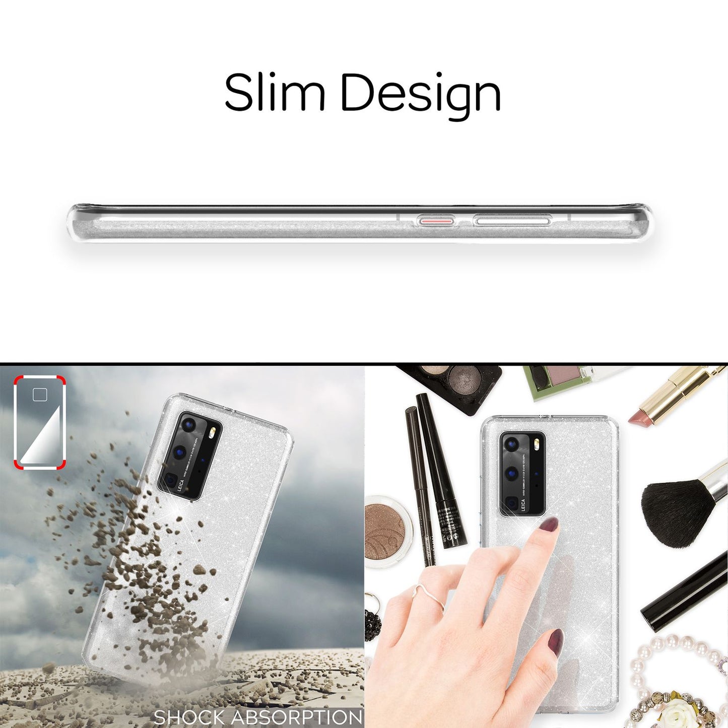 NALIA Glitzer Handyhülle für Huawei P40, Glitzer Handy Hülle Bling Cover Schutz Tasche