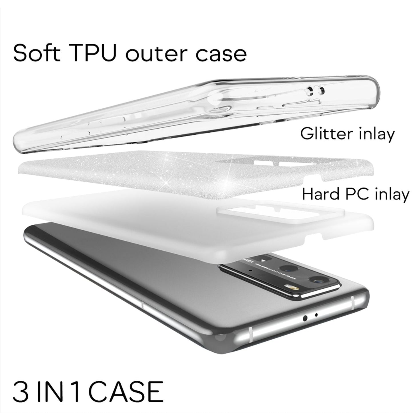 NALIA Glitzer Handyhülle für Huawei P40 Pro, Glitzer Handy Hülle Cover Schutz Tasche