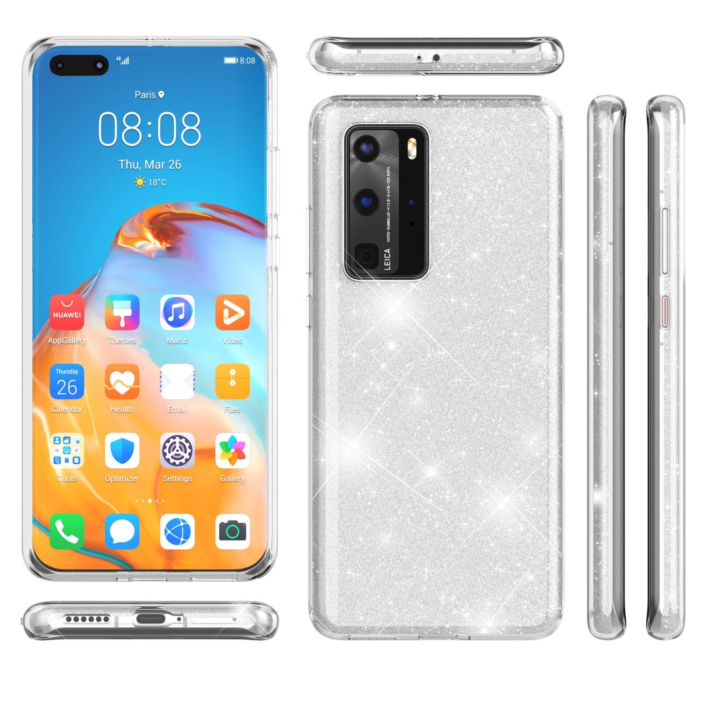 NALIA Glitzer Handyhülle für Huawei P40 Pro, Glitzer Handy Hülle Cover Schutz Tasche