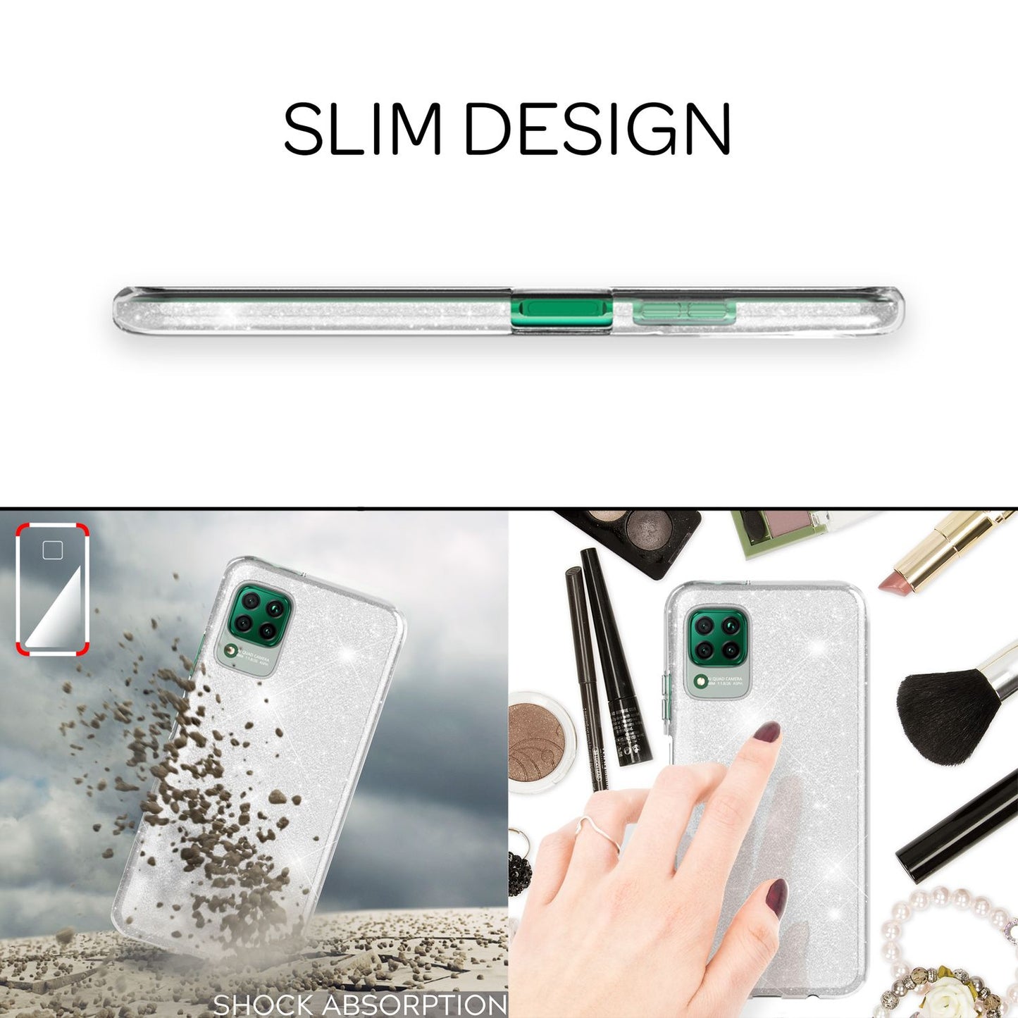 NALIA Glitzer Handyhülle für Huawei P40 Lite, Glitzer Handy Hülle Bling Schutz Cover