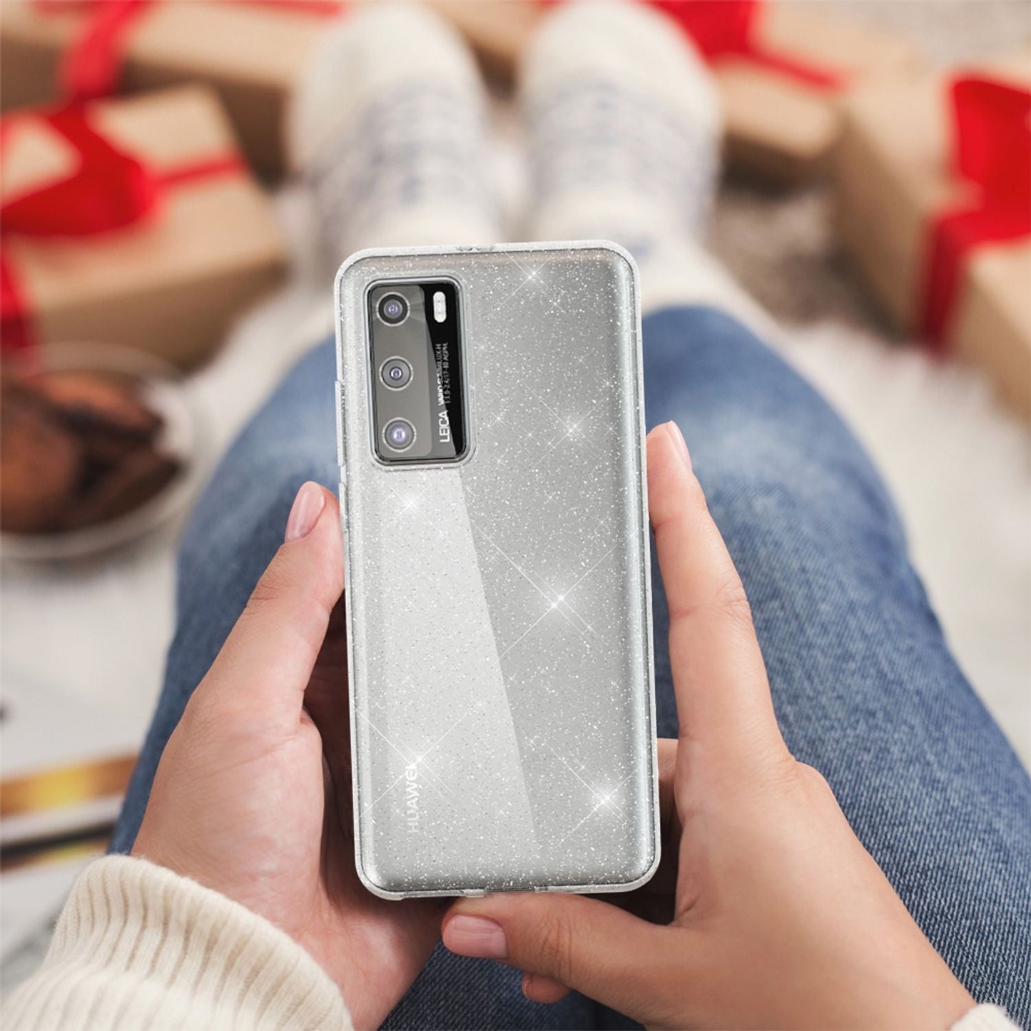 NALIA Glitzer Handyhülle für Huawei P40 Hülle, Bling Silikon Handyhülle Strass Cover