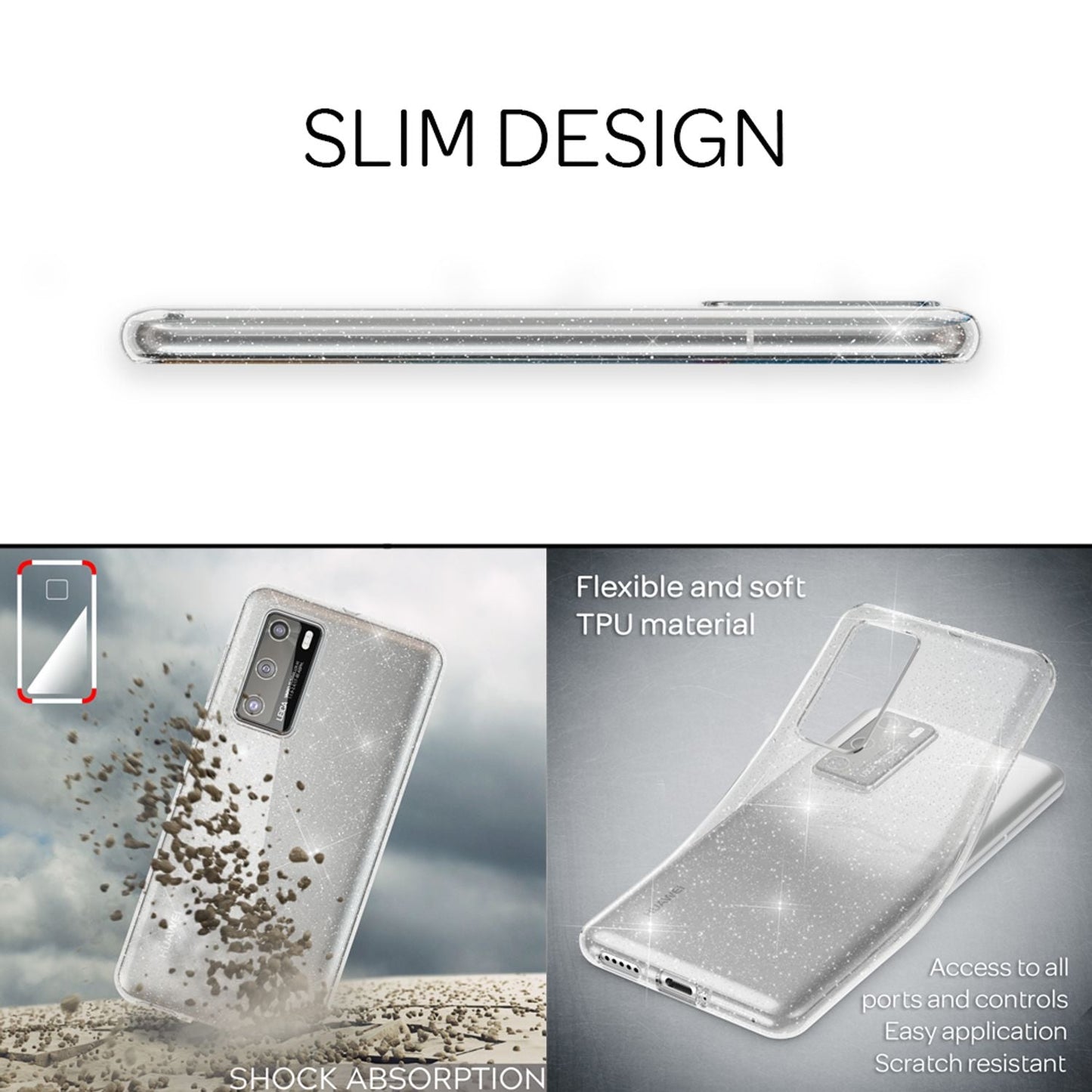 NALIA Glitzer Handyhülle für Huawei P40 Hülle, Bling Silikon Handyhülle Strass Cover