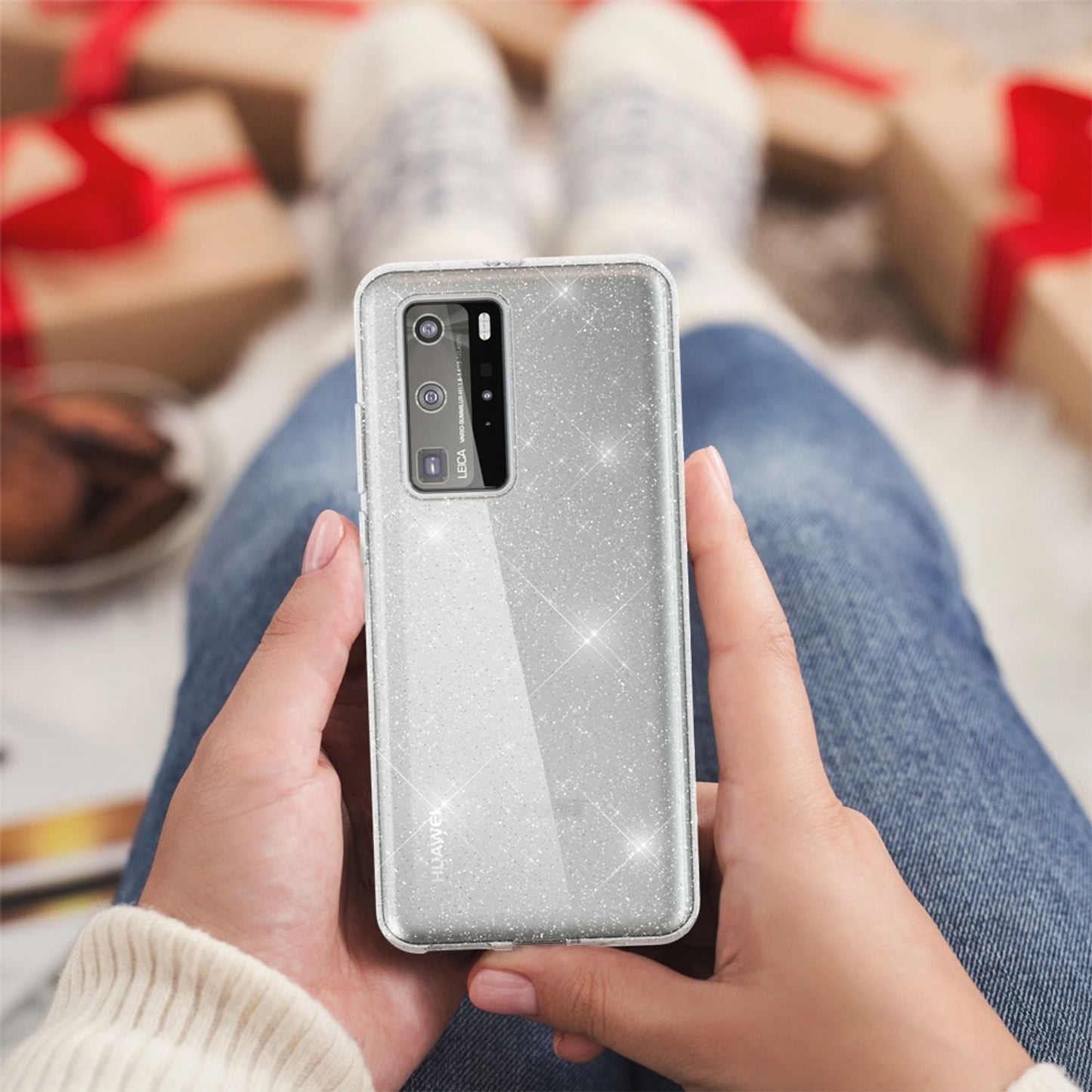 NALIA Glitzer Handyhülle für Huawei P40 Pro Hülle, Bling Silikon Handyhülle Cover