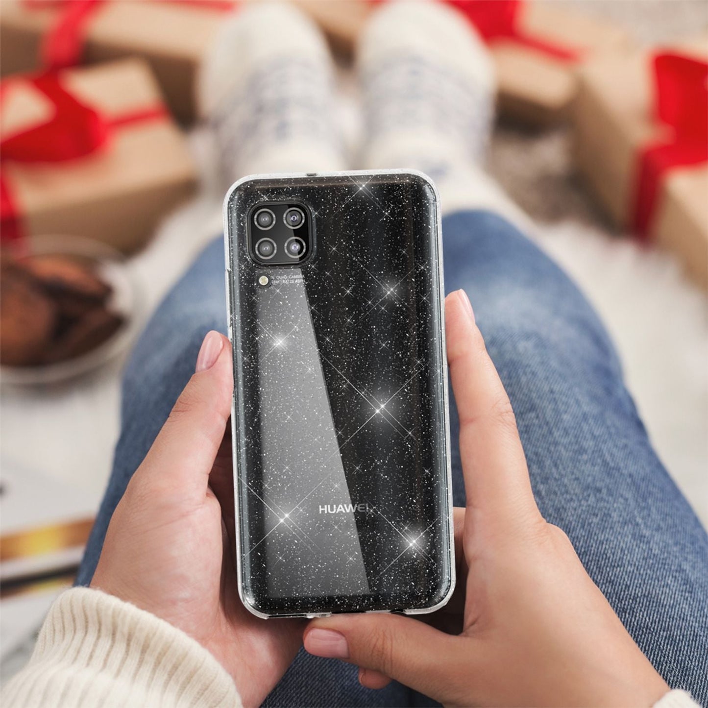 NALIA Glitzer Handyhülle für Huawei P40 Lite Hülle, Bling Silikon Handyhülle Cover