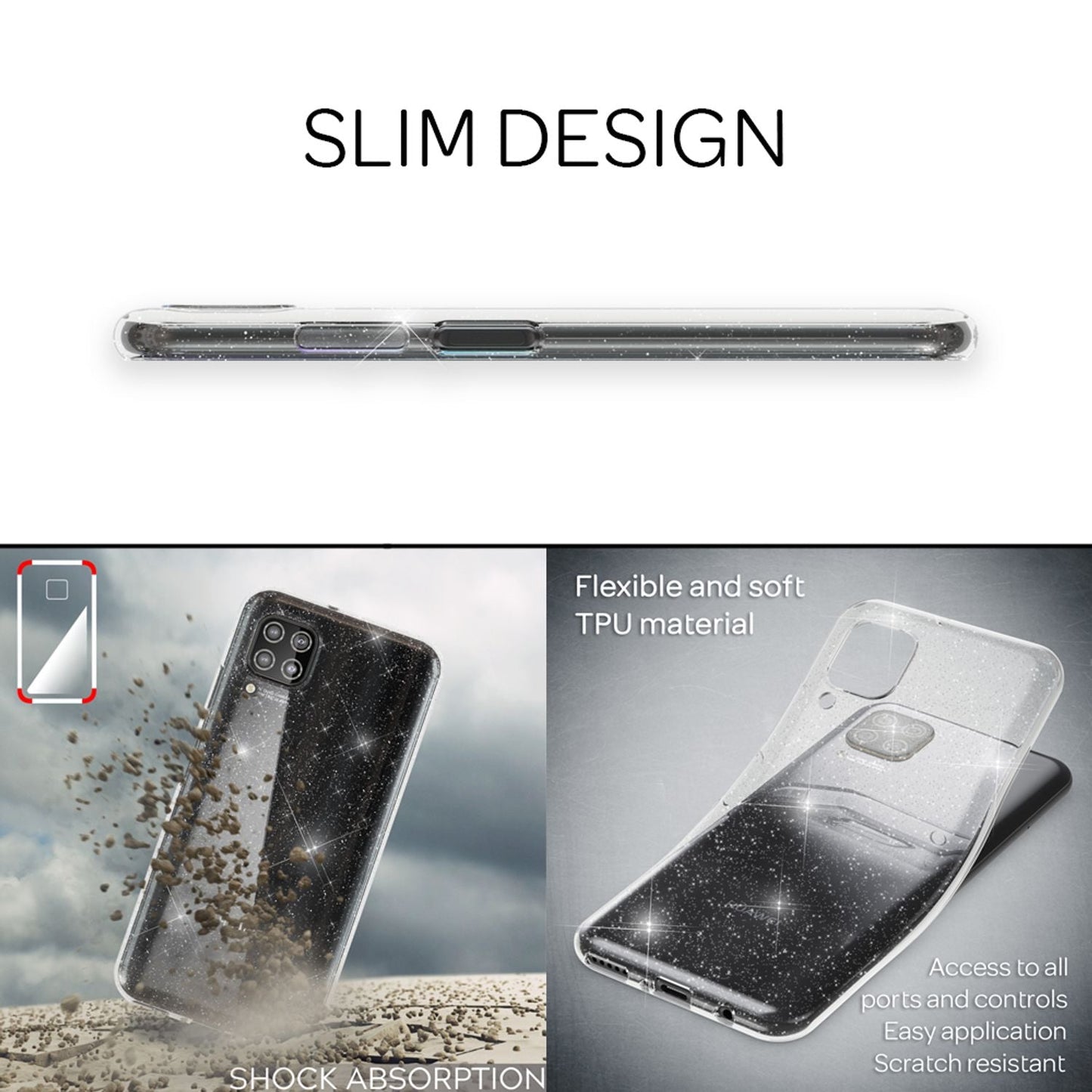 NALIA Glitzer Handyhülle für Huawei P40 Lite Hülle, Bling Silikon Handyhülle Cover